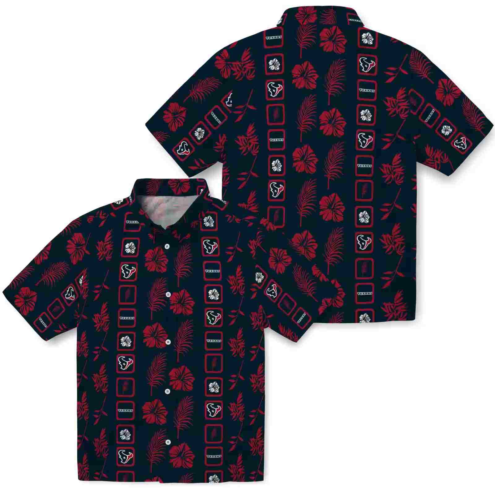 houston texans framed floral blue hawaiian shirt high quality