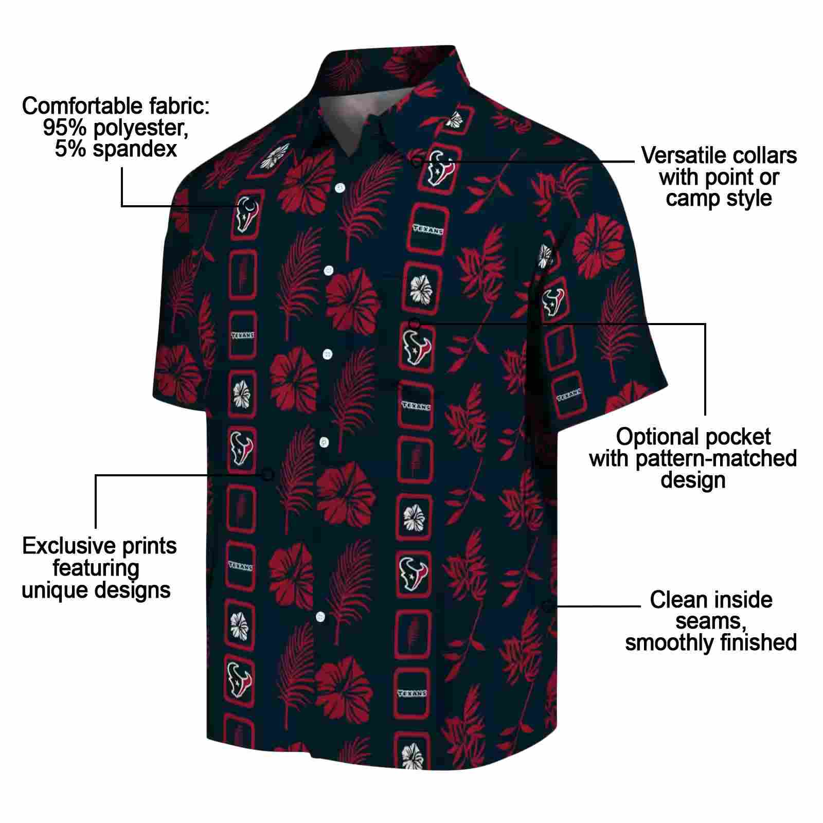 houston texans framed floral blue hawaiian shirt new arrival