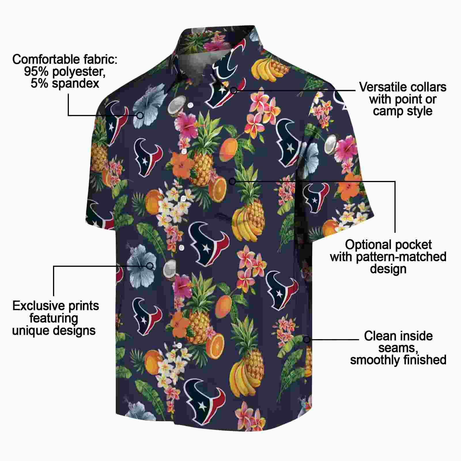 houston texans hibiscus and fruit navy blue hawaiian shirt new arrival