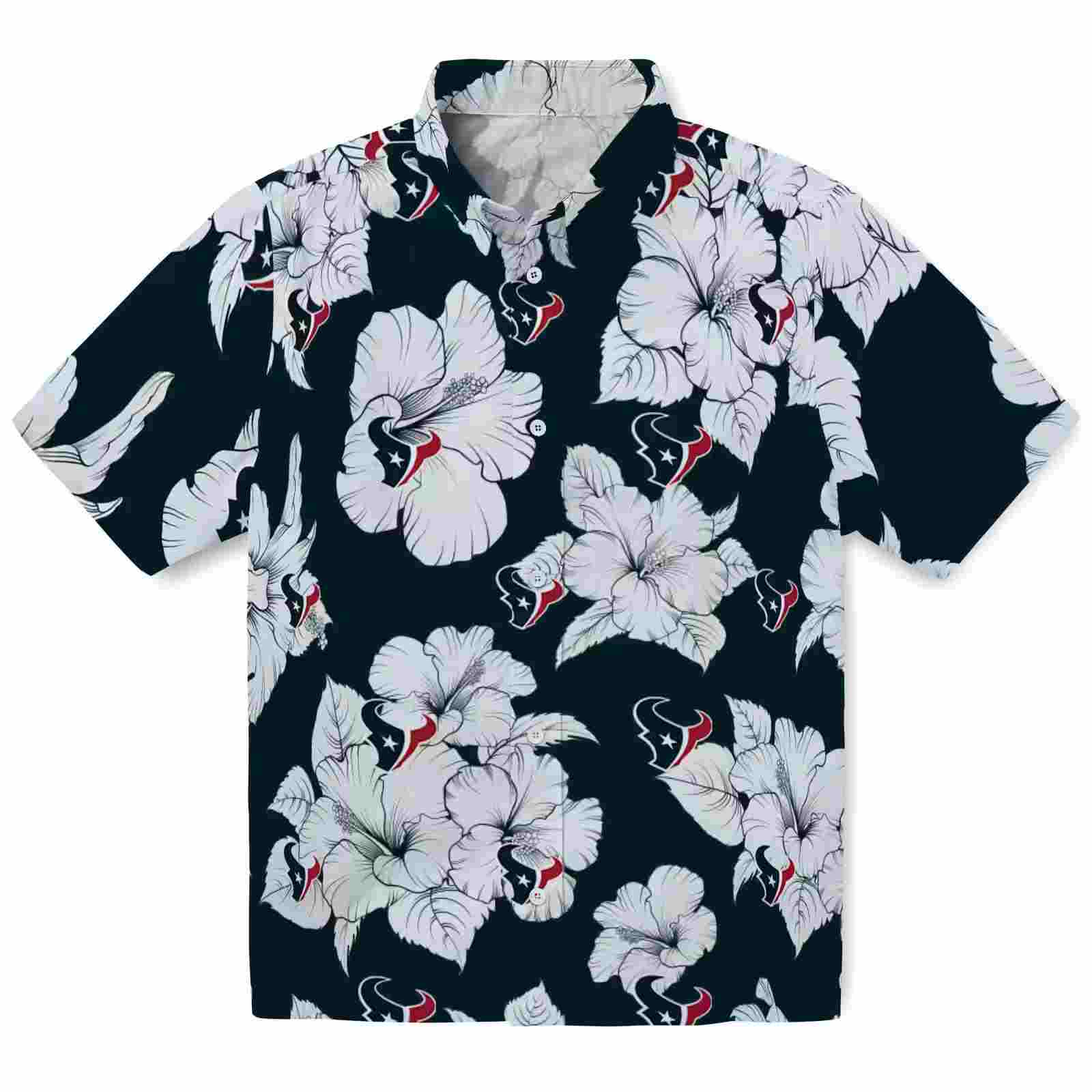 houston texans hibiscus blooms blue white hawaiian shirt best selling