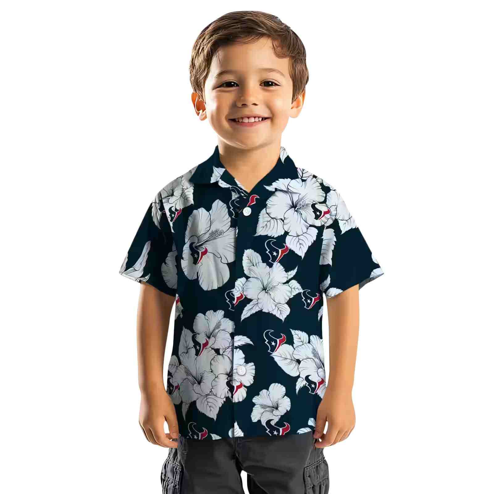 houston texans hibiscus blooms blue white hawaiian shirt top rated