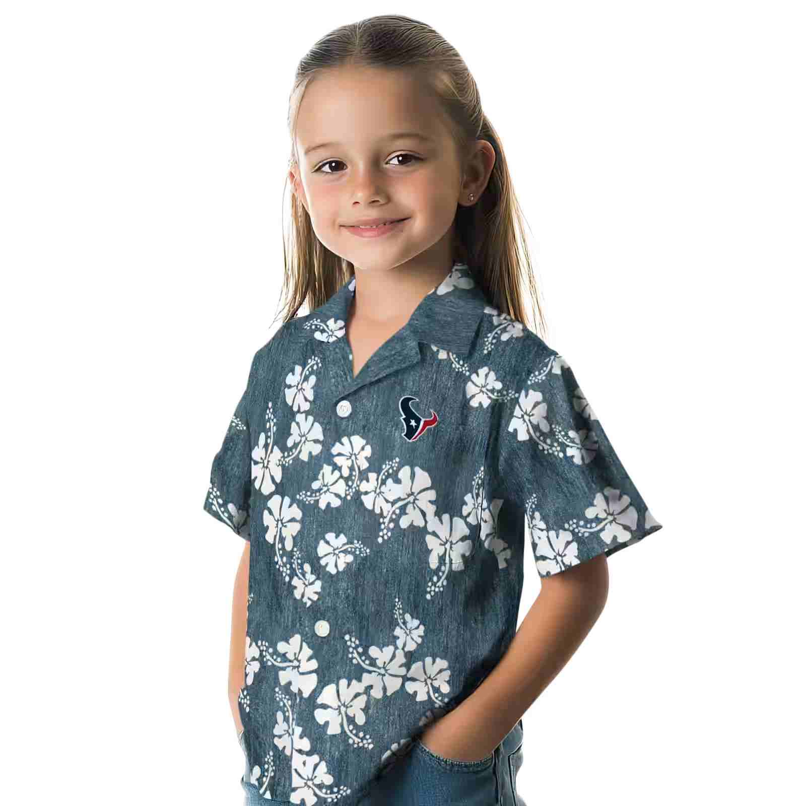 houston texans hibiscus clusters blue hawaiian shirt premium grade