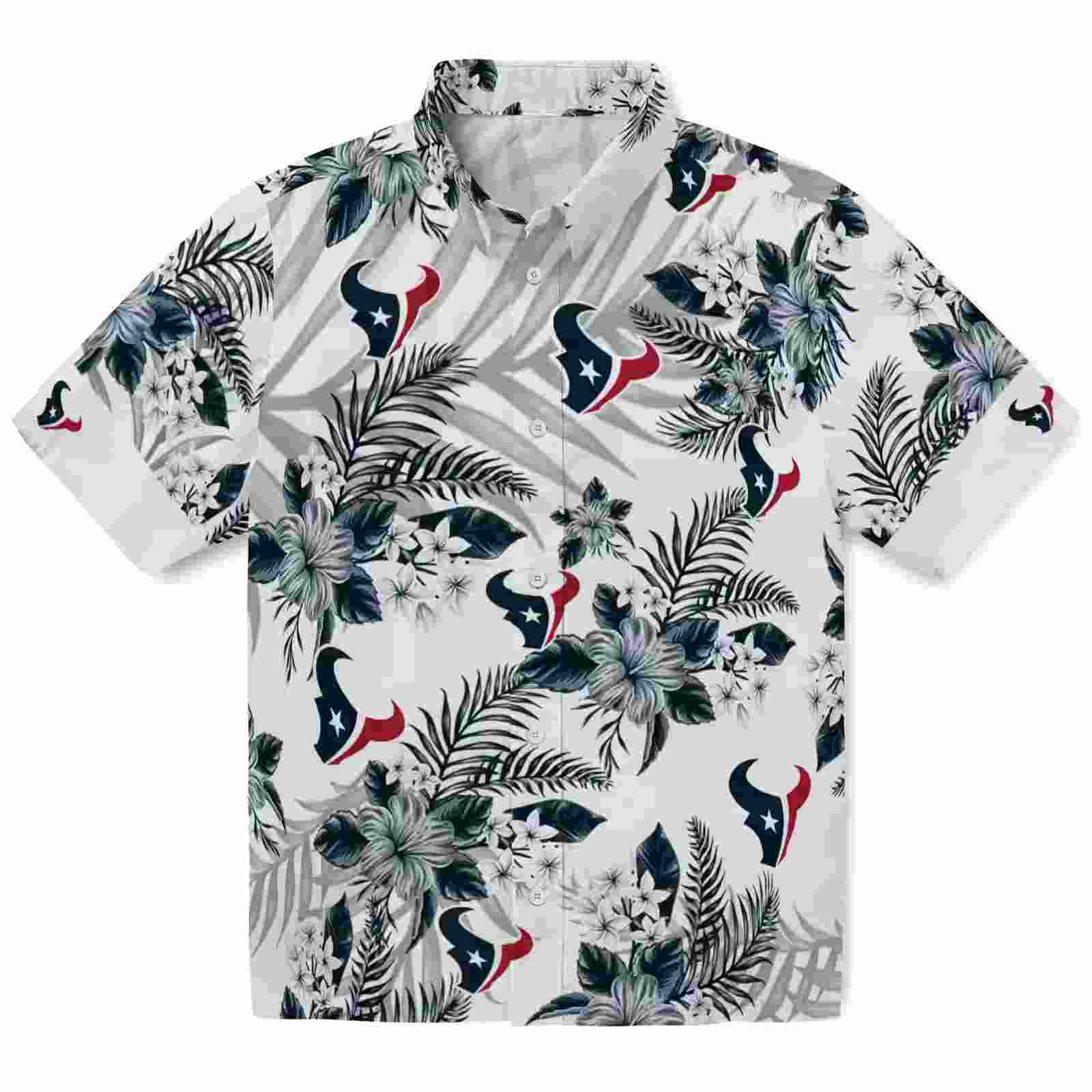 houston texans hibiscus palm leaves blue white hawaiian shirt best selling