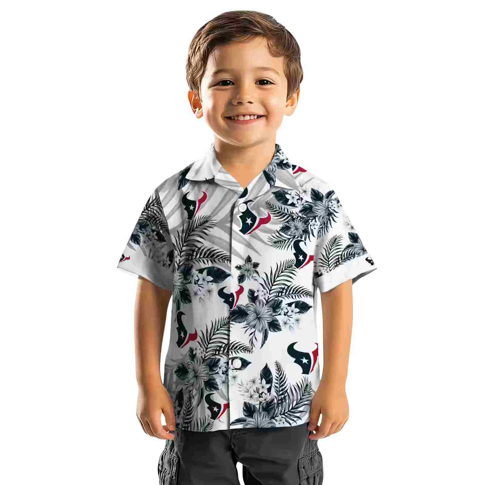 houston texans hibiscus palm leaves blue white hawaiian shirt top rated