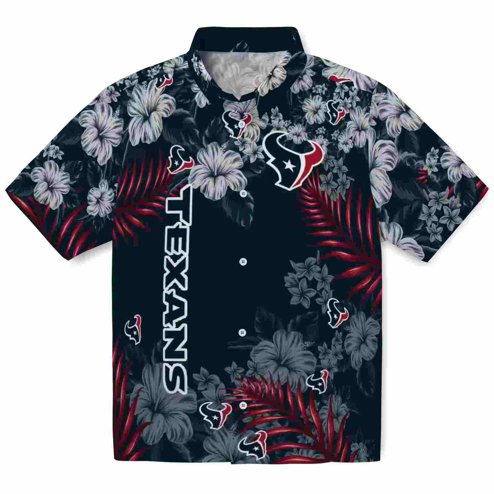 Houston Texans Hibiscus Print Blue Hawaiian Shirt