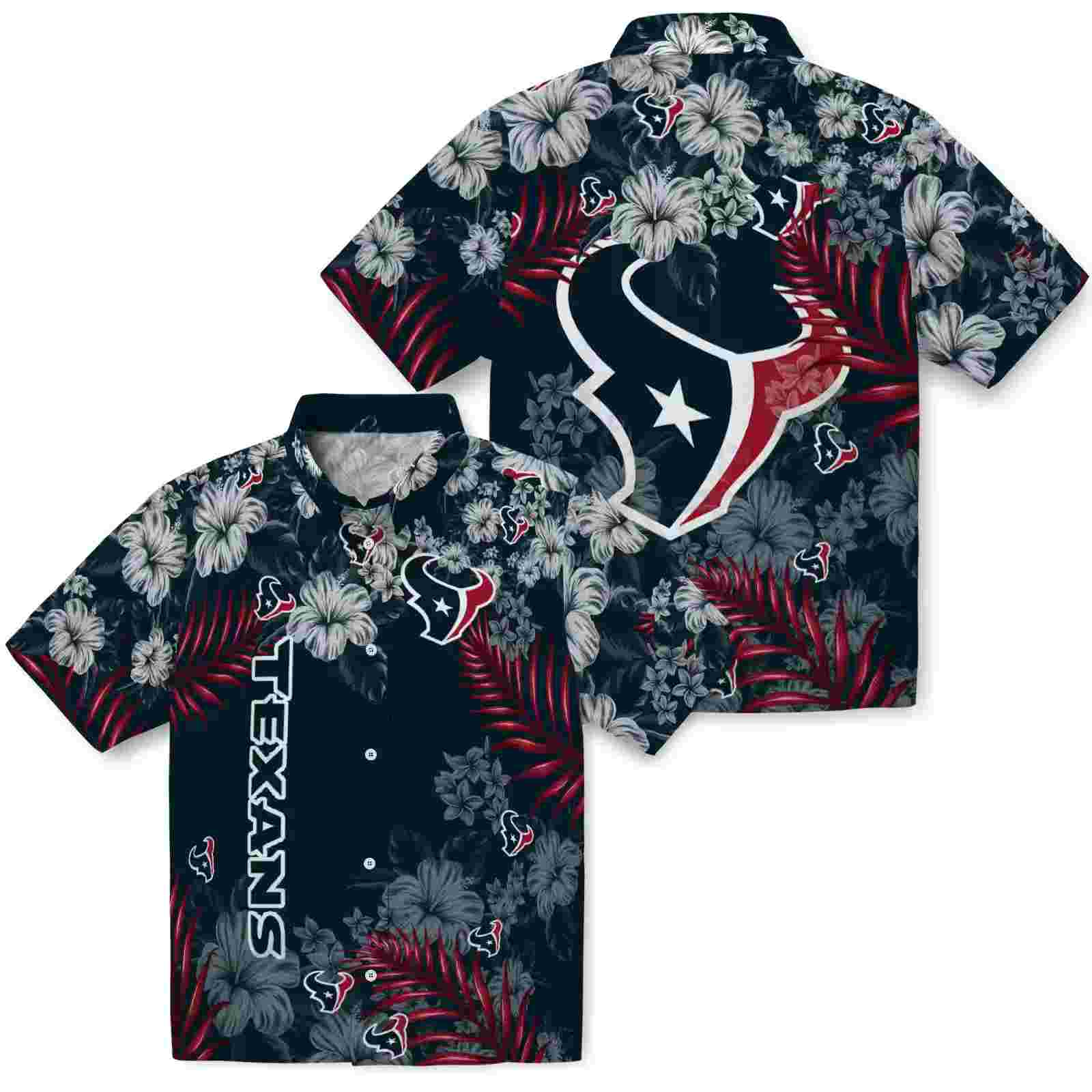 houston texans hibiscus print blue hawaiian shirt high quality