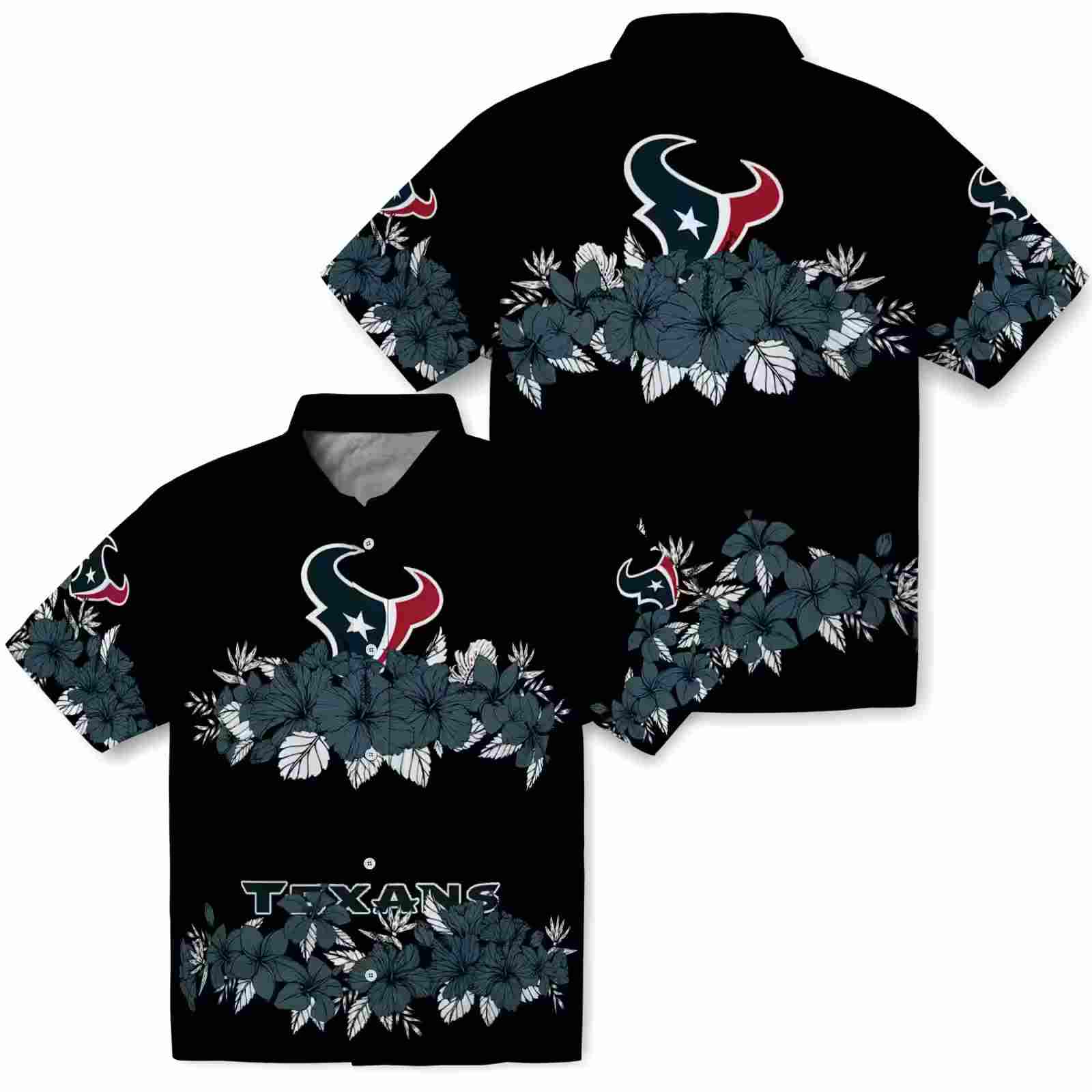 houston texans hibiscus stripe blue black hawaiian shirt high quality