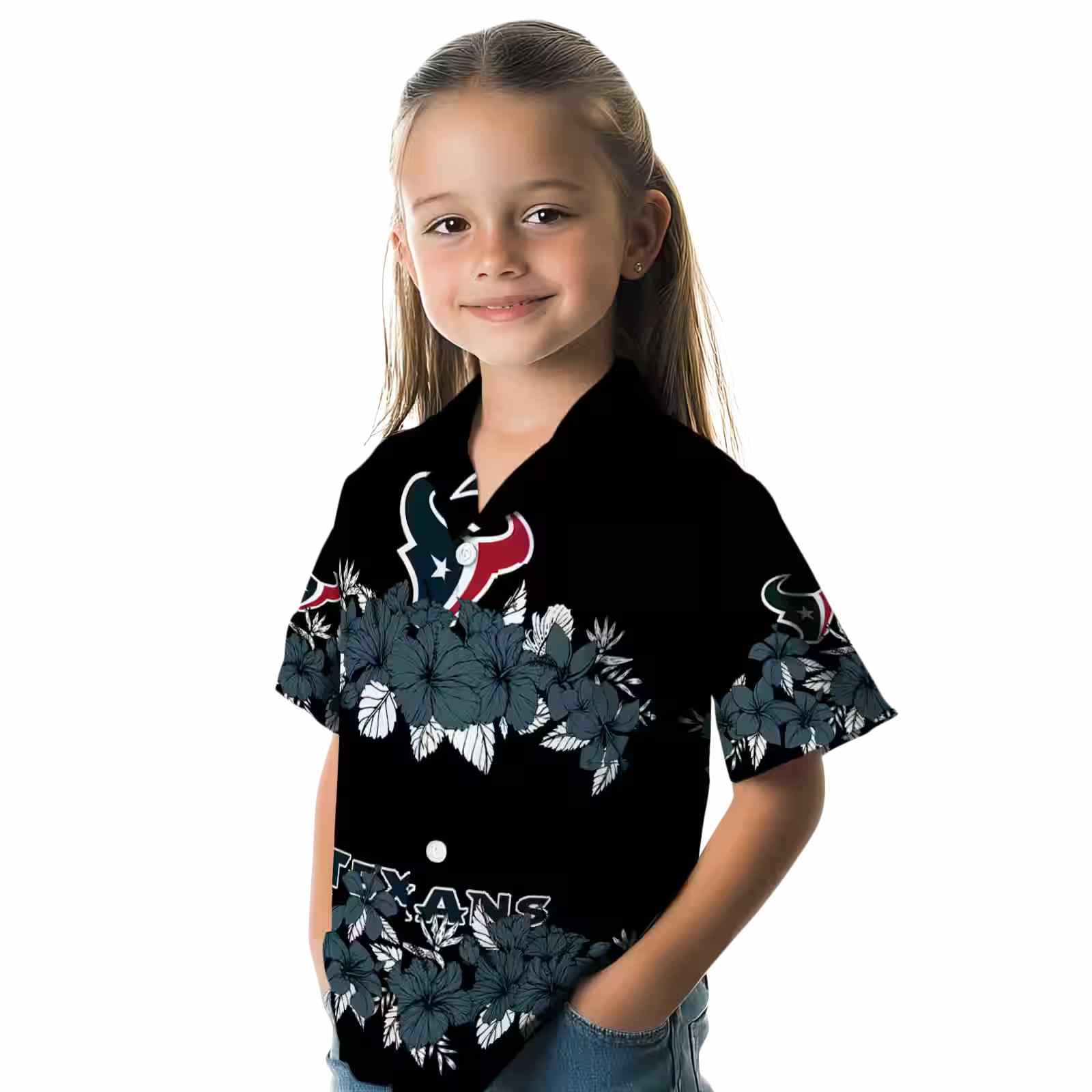 houston texans hibiscus stripe blue black hawaiian shirt premium grade