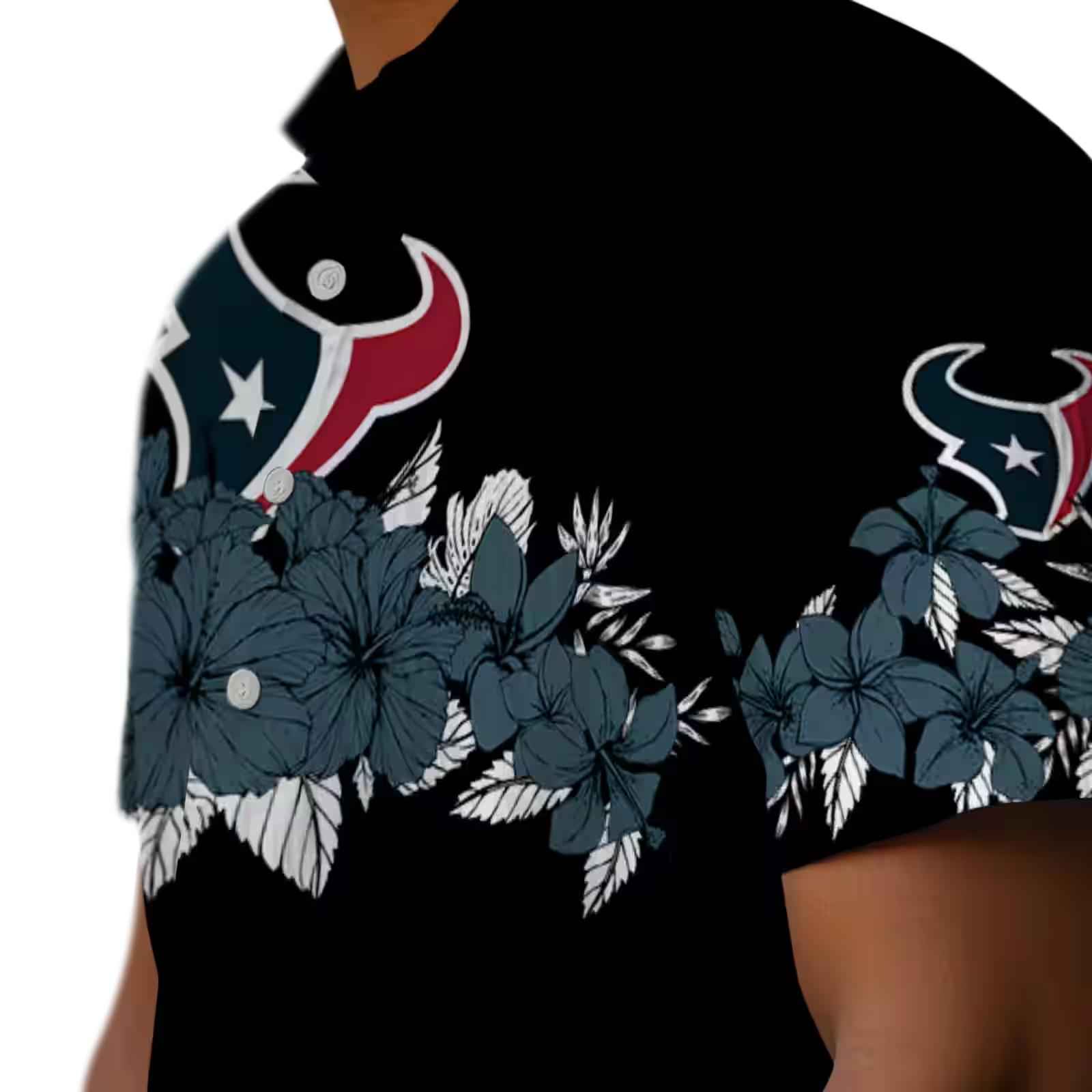 houston texans hibiscus stripe blue black hawaiian shirt trendy