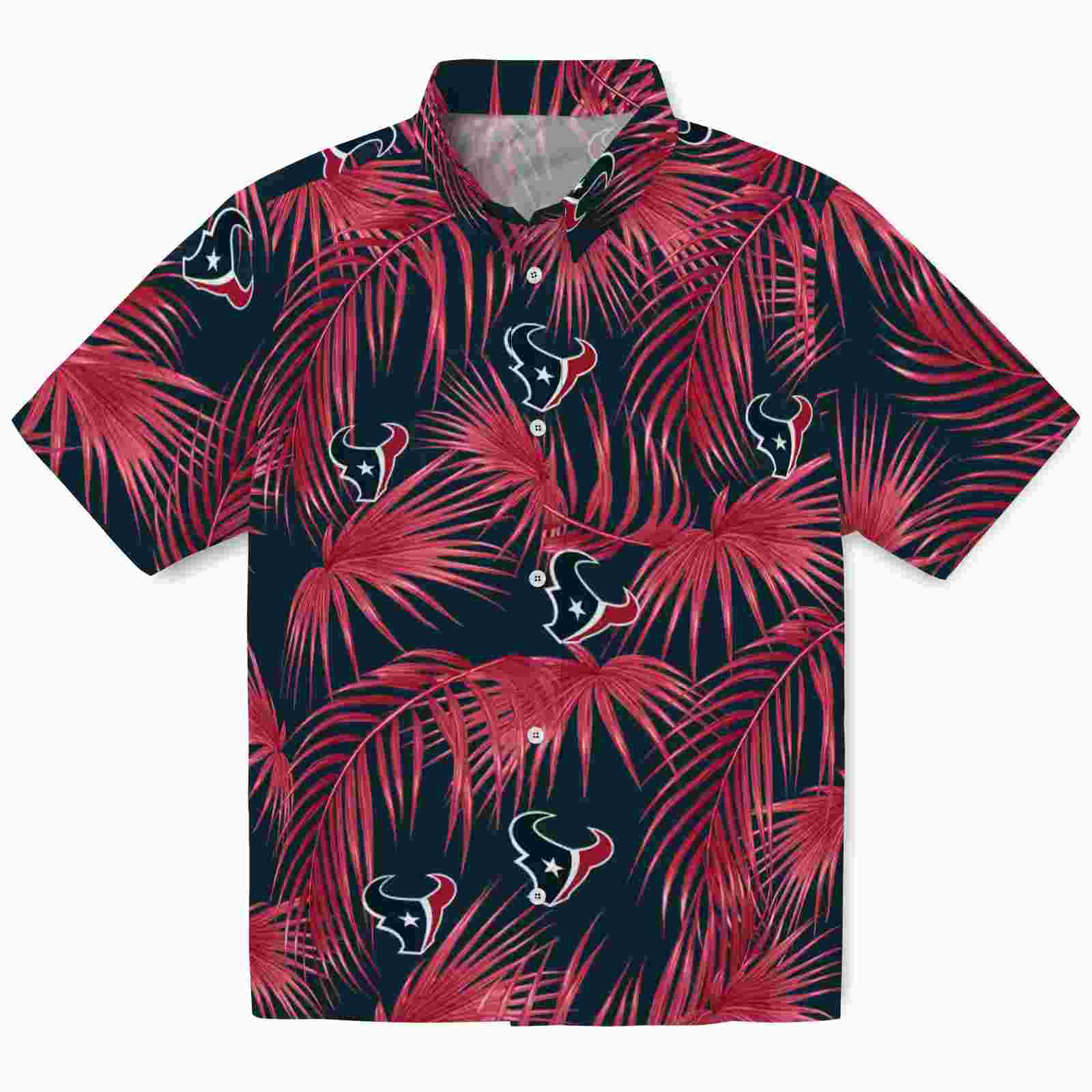 Houston Texans Leafy Palms Blue Hawaiian Shirt