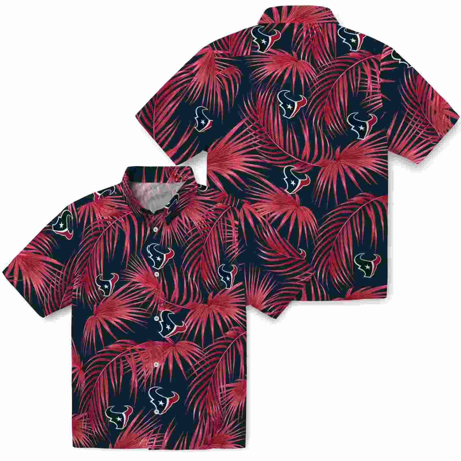 houston texans leafy palms blue hawaiian shirt high quality