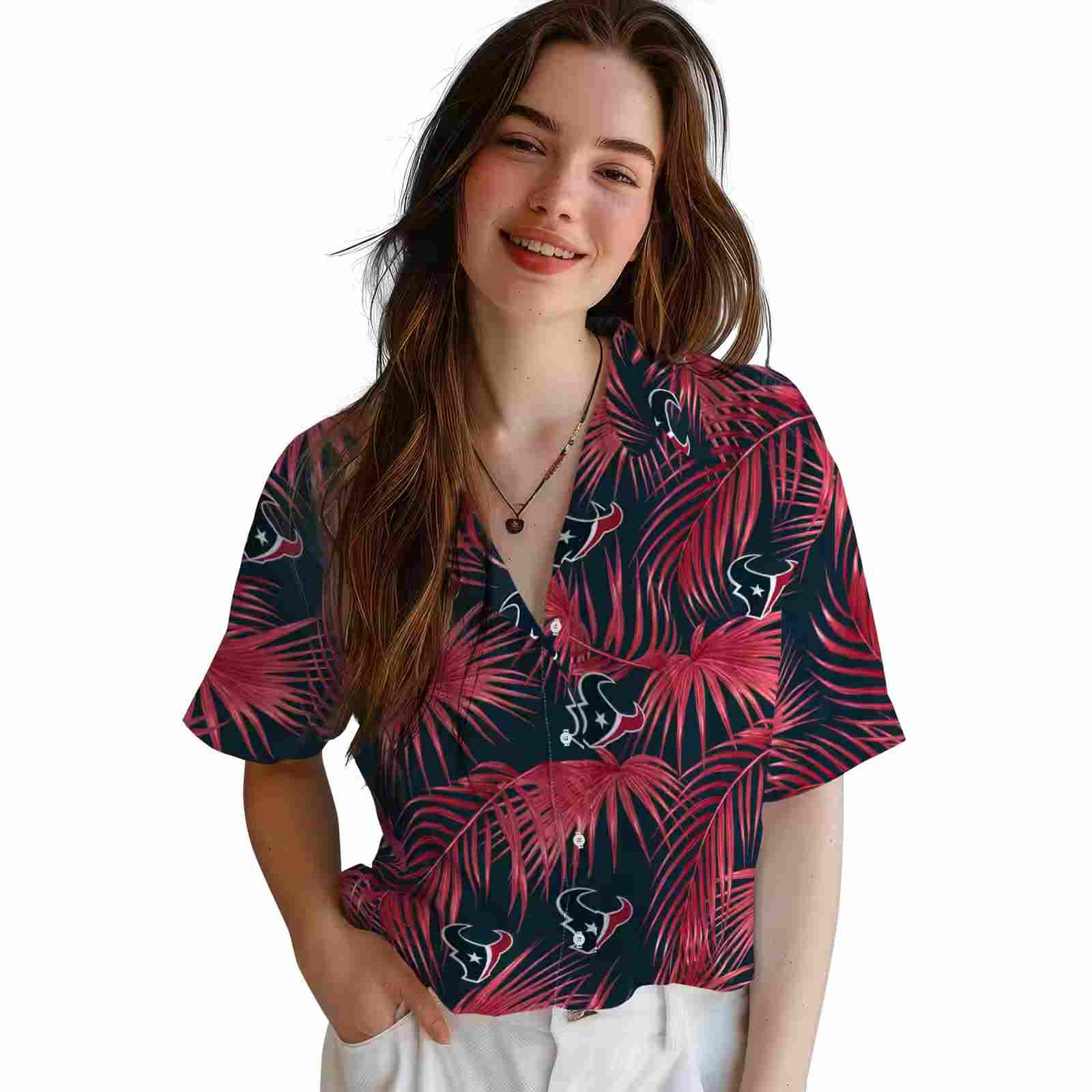 houston texans leafy palms blue hawaiian shirt latest model