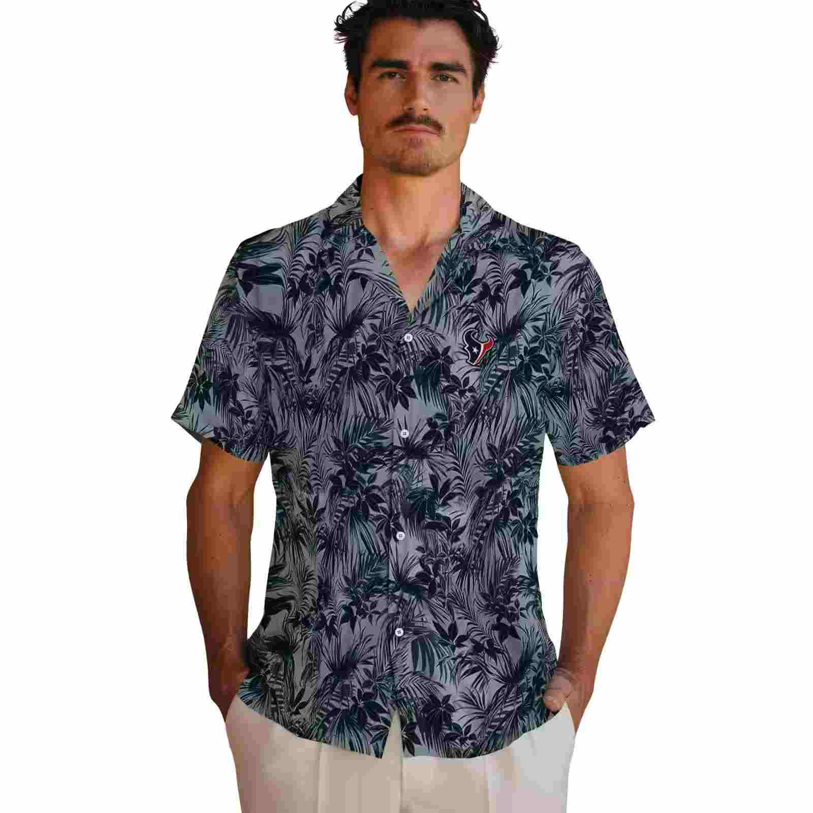 houston texans leafy pattern blue hawaiian shirt fashion forward