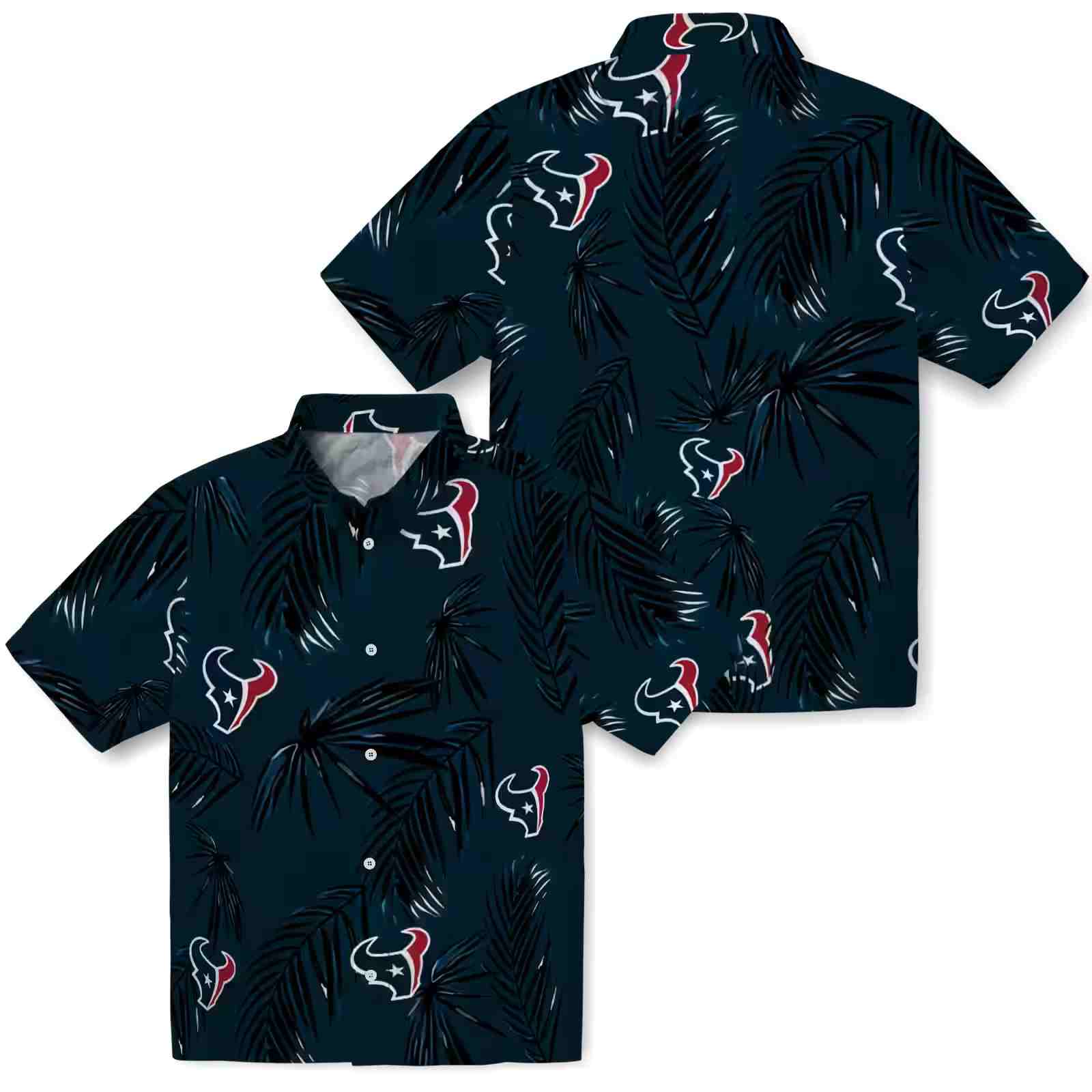 houston texans palm leaf blue hawaiian shirt high quality