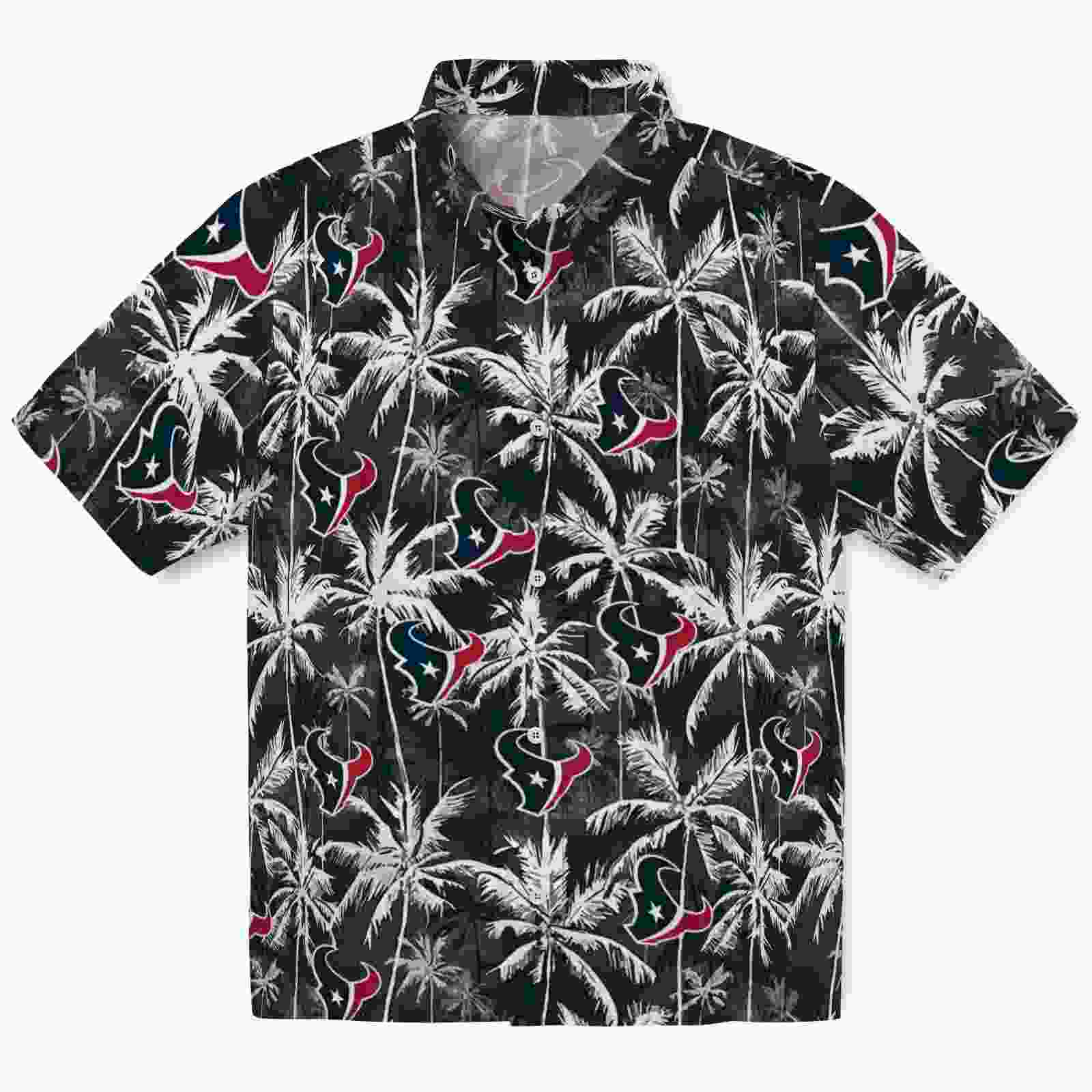 Houston Texans Palm Pattern Blue Black Hawaiian Shirt