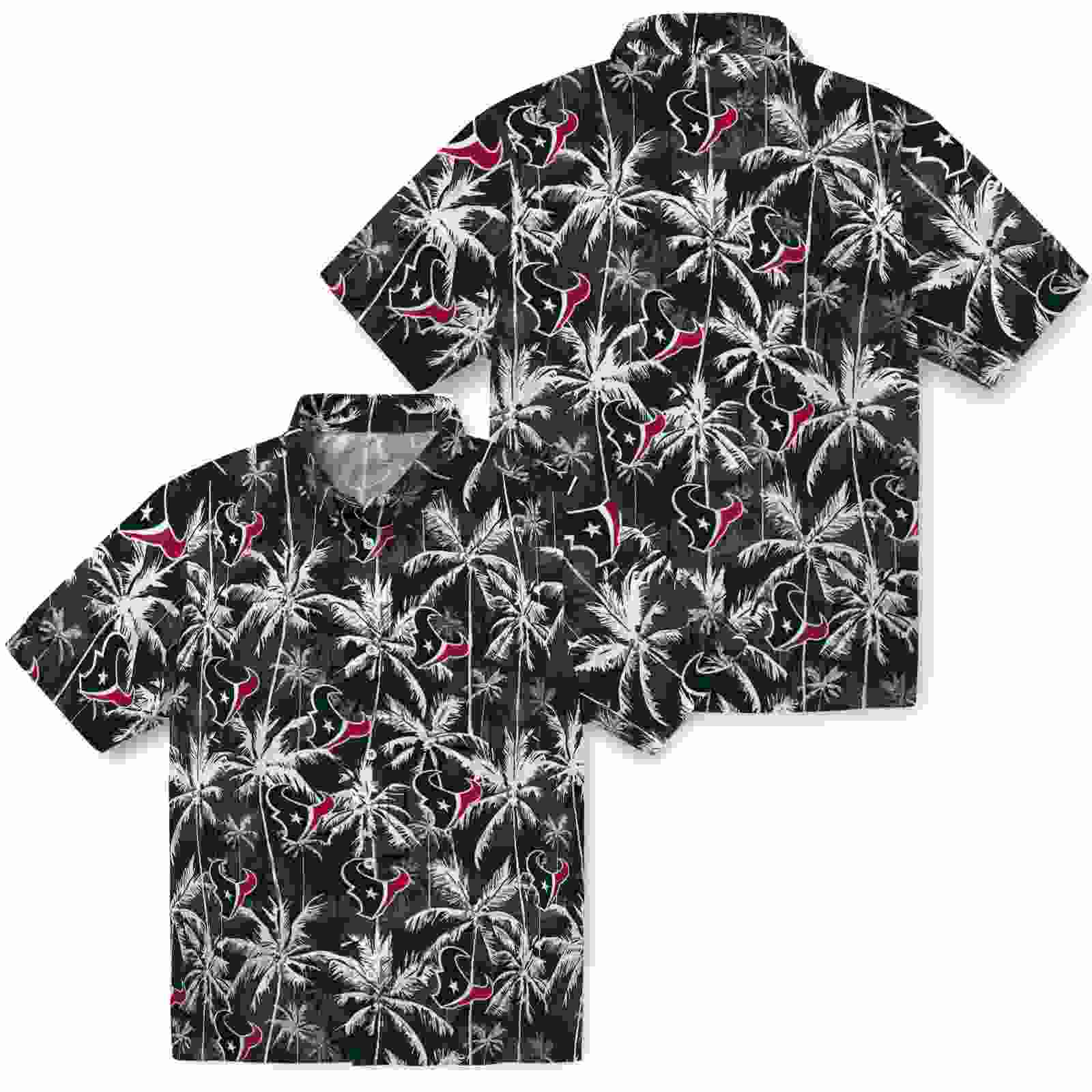 houston texans palm pattern blue black hawaiian shirt high quality