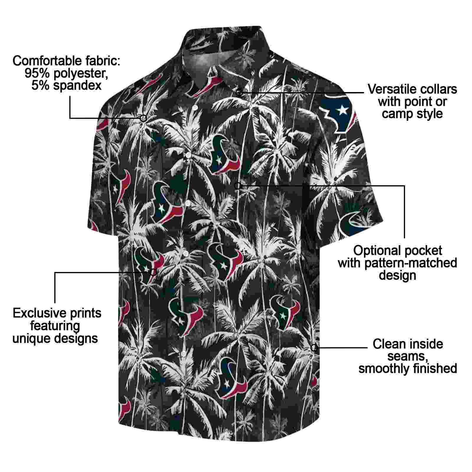 houston texans palm pattern blue black hawaiian shirt new arrival