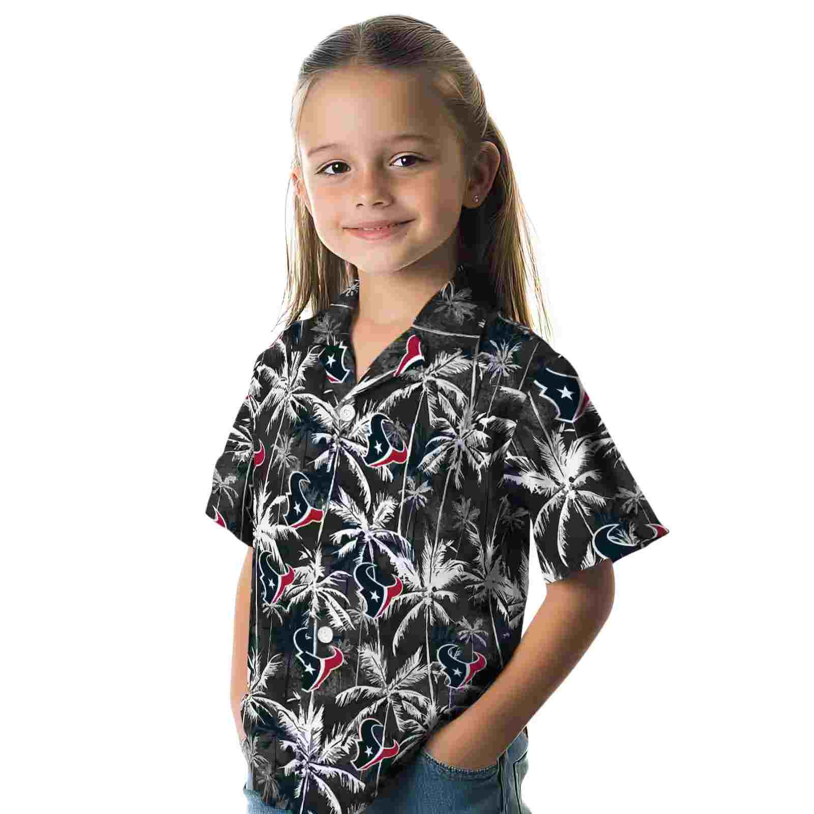 houston texans palm pattern blue black hawaiian shirt premium grade