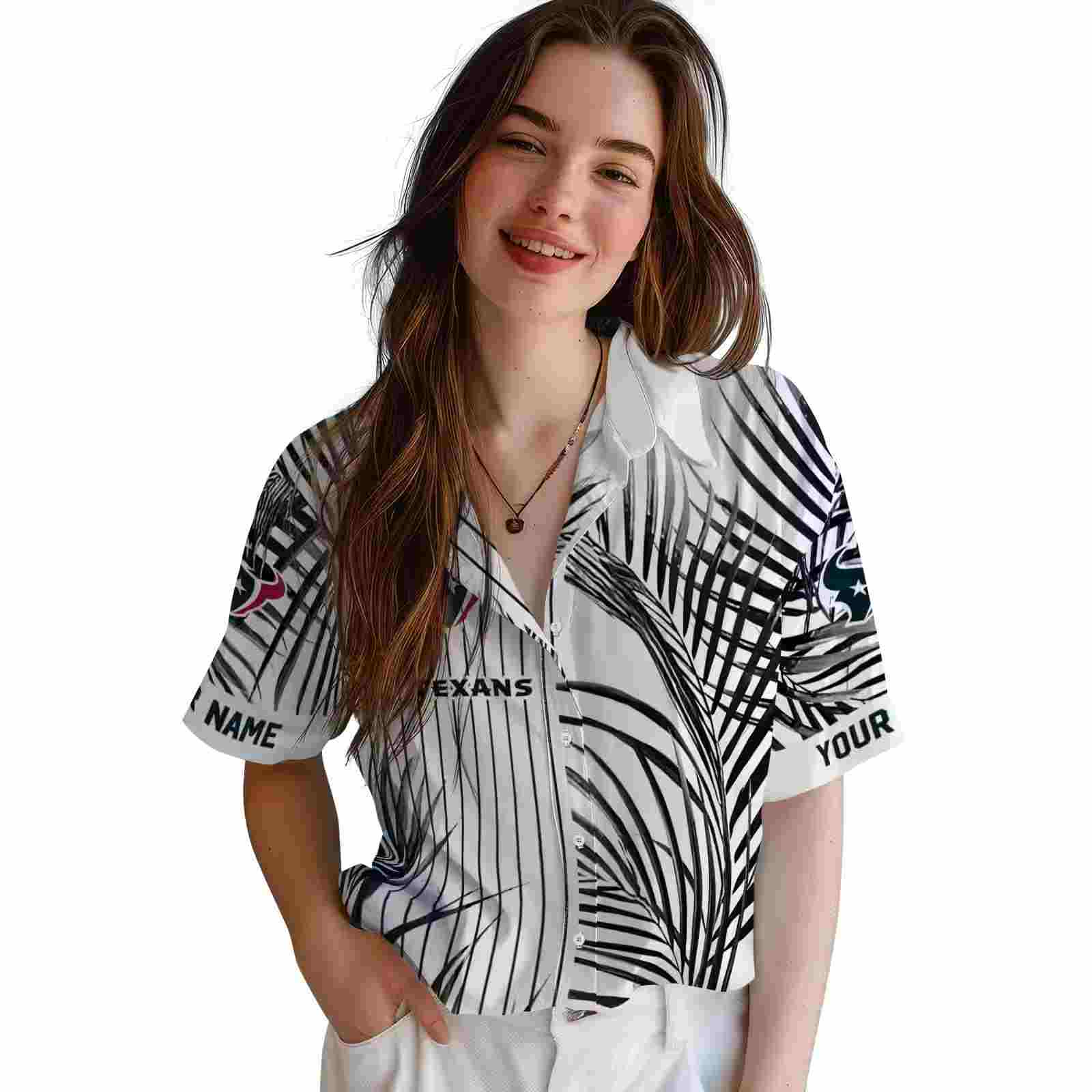 houston texans palm stripes blue black white hawaiian shirt latest model