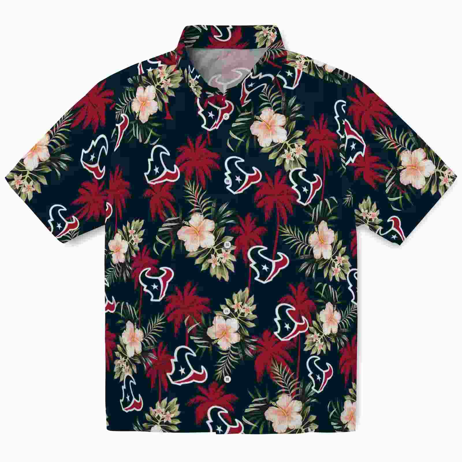 Houston Texans Palm Tree Flower Blue Hawaiian Shirt