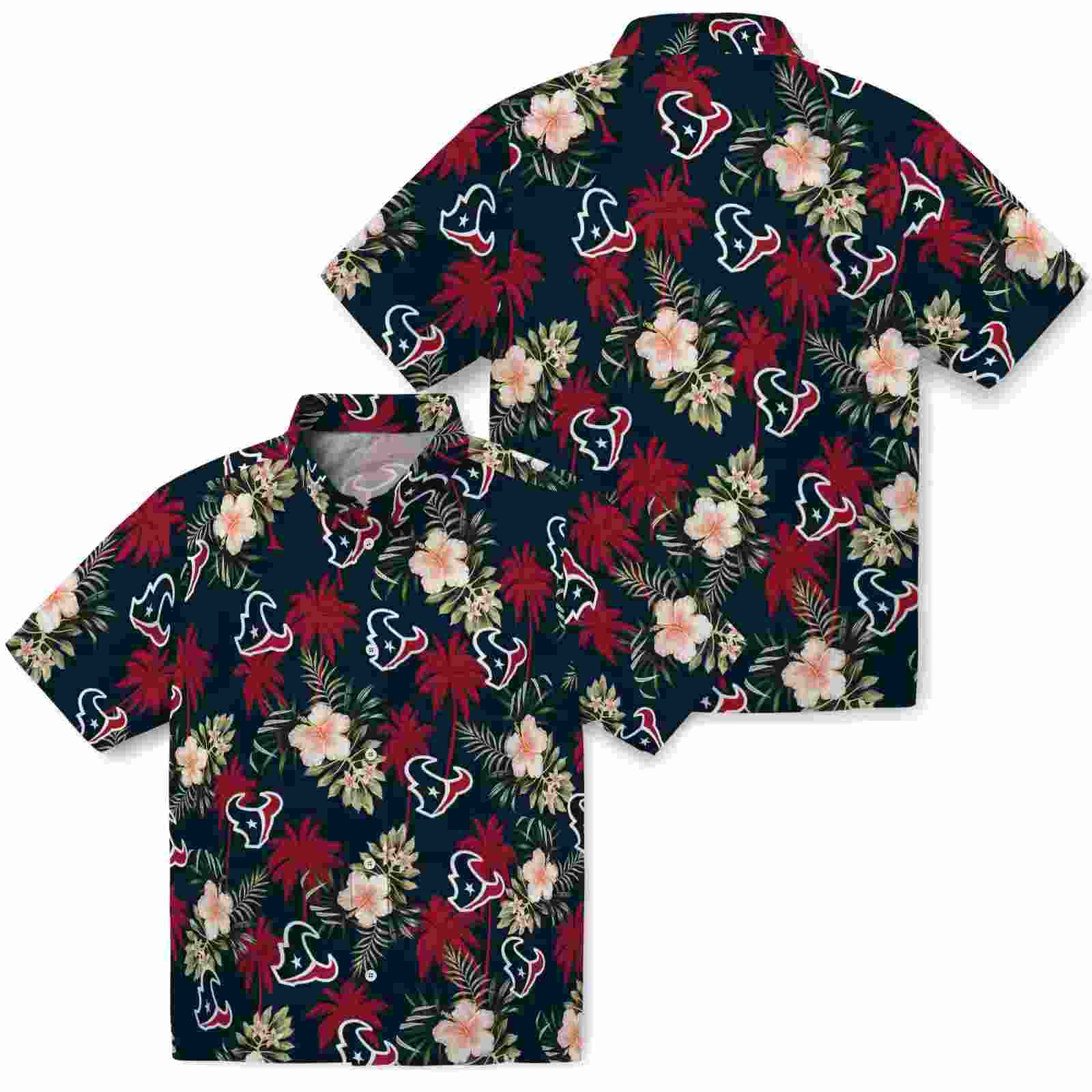 houston texans palm tree flower blue hawaiian shirt high quality