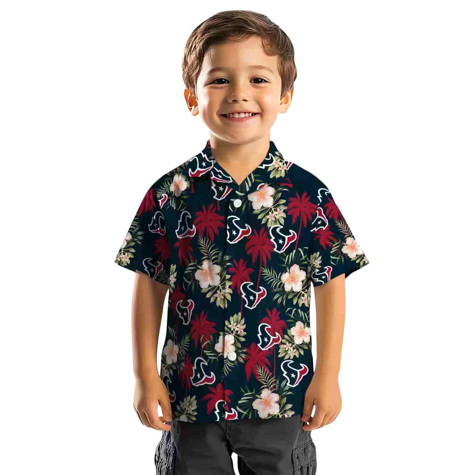 houston texans palm tree flower blue hawaiian shirt top rated