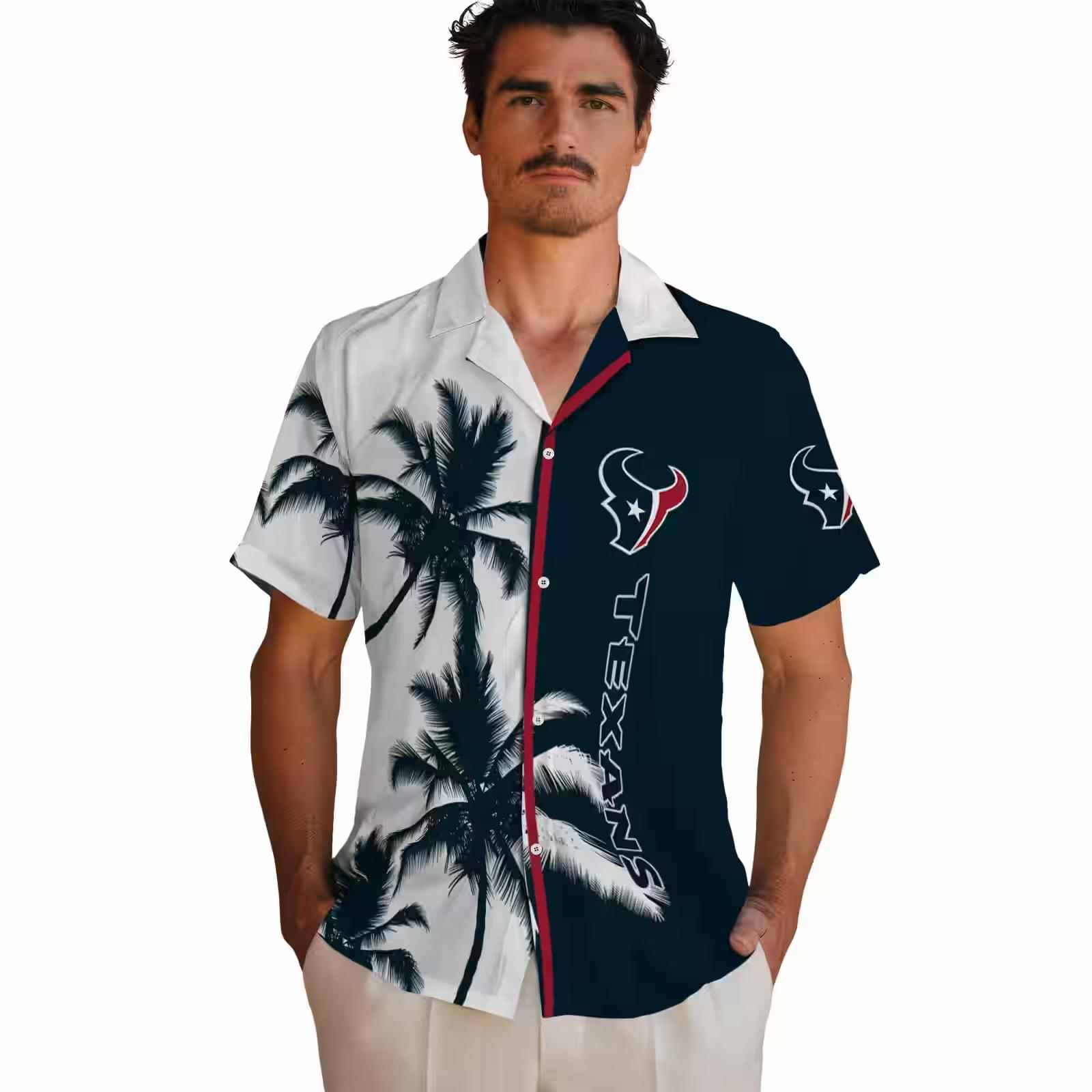 houston texans palm trees blue white hawaiian shirt fashion forward