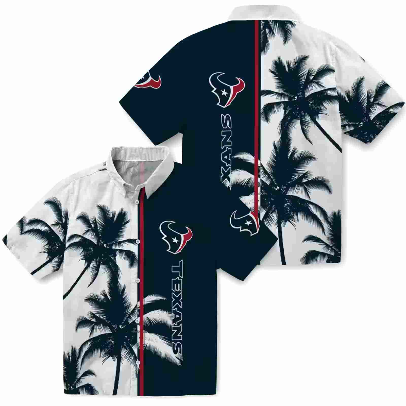 houston texans palm trees blue white hawaiian shirt high quality