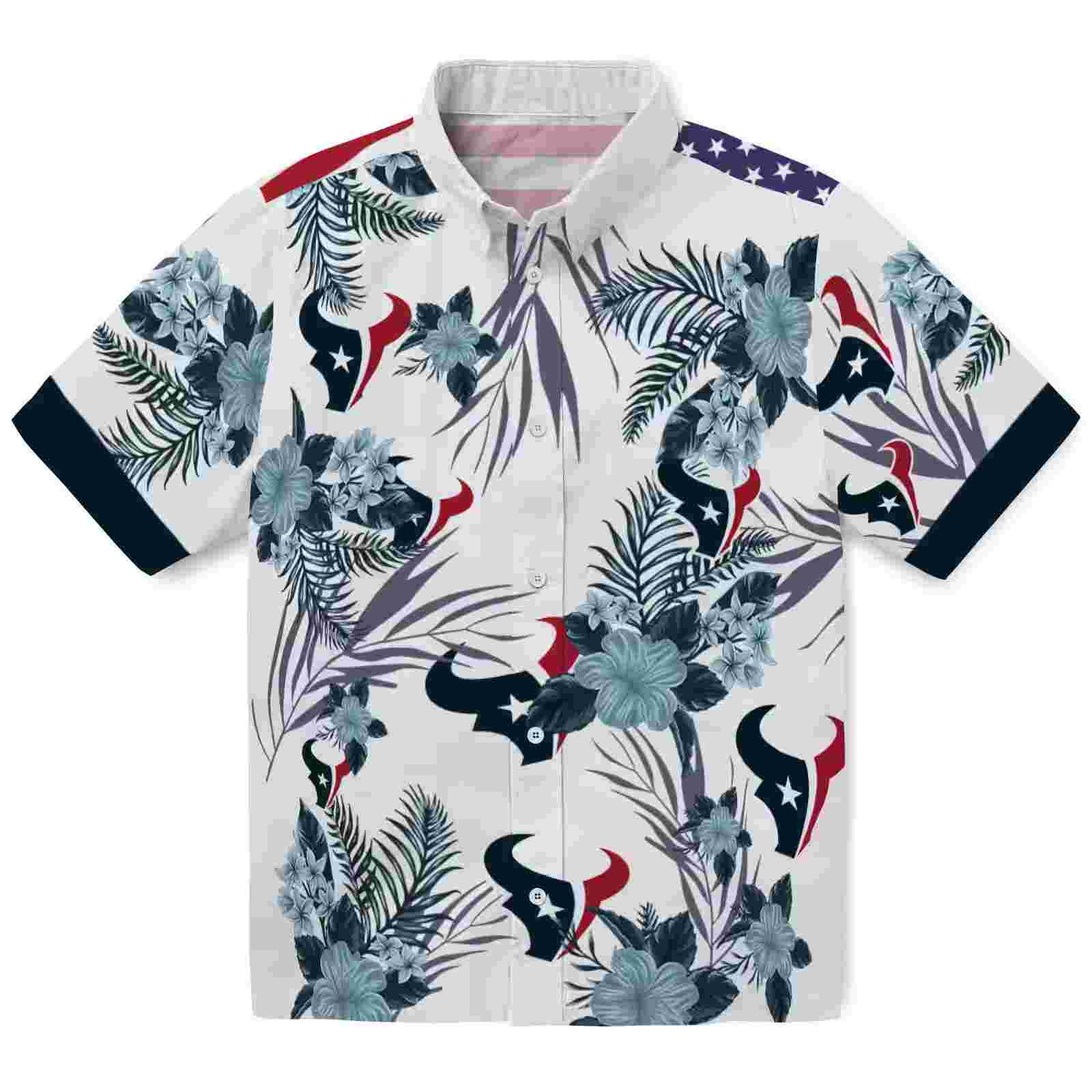 Houston Texans Patriotic Hibiscus Design Blue White Hawaiian Shirt