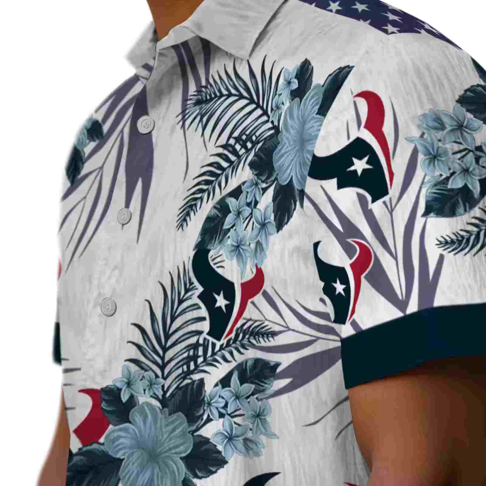 houston texans patriotic hibiscus design blue white hawaiian shirt trendy