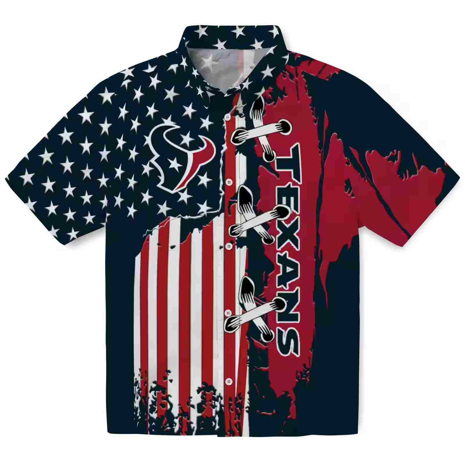 Houston Texans Stitched Flag Blue Hawaiian Shirt