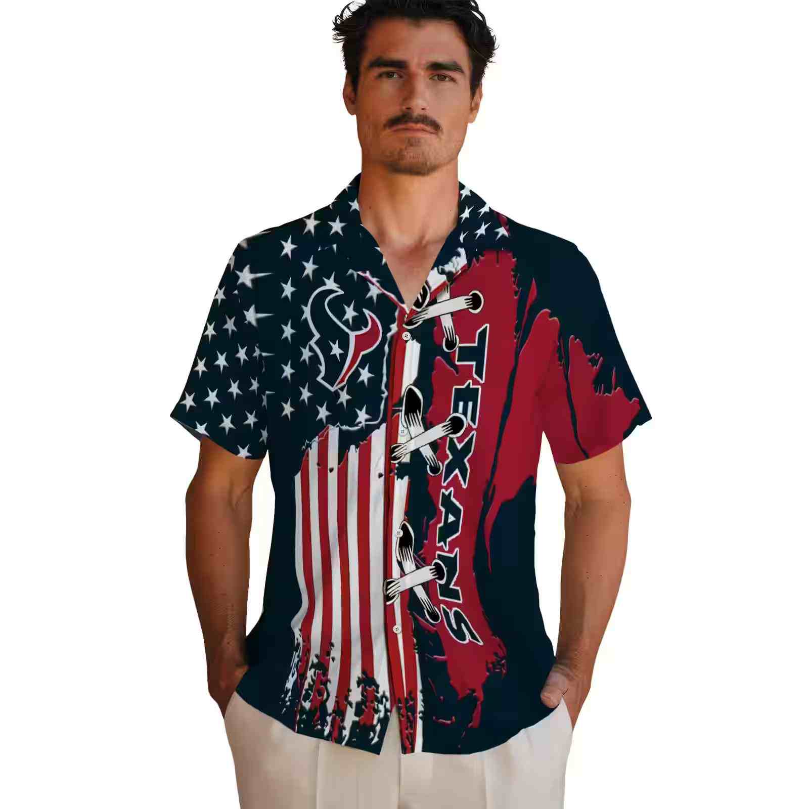 houston texans stitched flag blue hawaiian shirt fashion forward