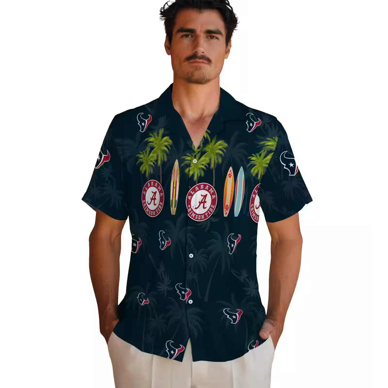 houston texans surfboard palm blue hawaiian shirt fashion forward