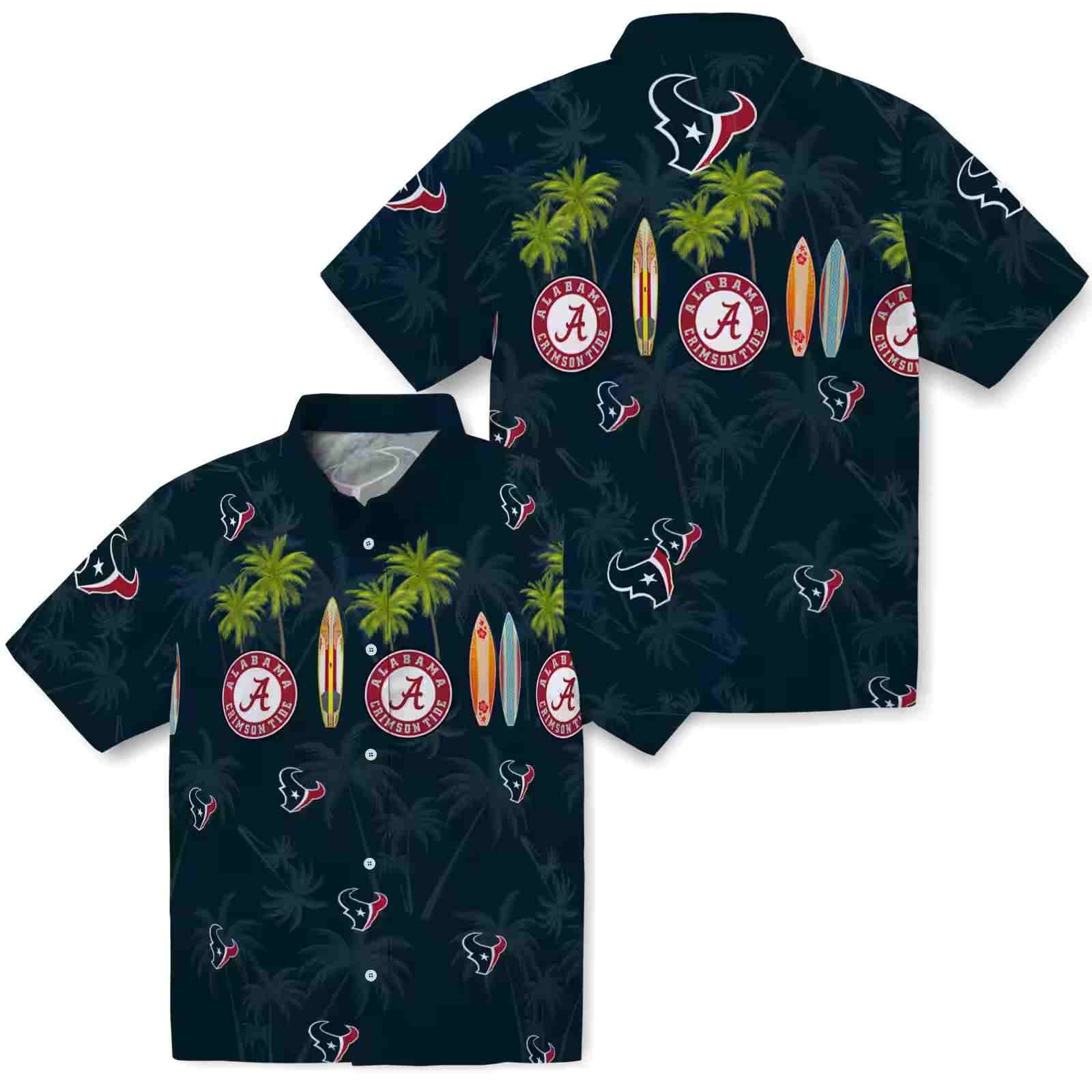 houston texans surfboard palm blue hawaiian shirt high quality