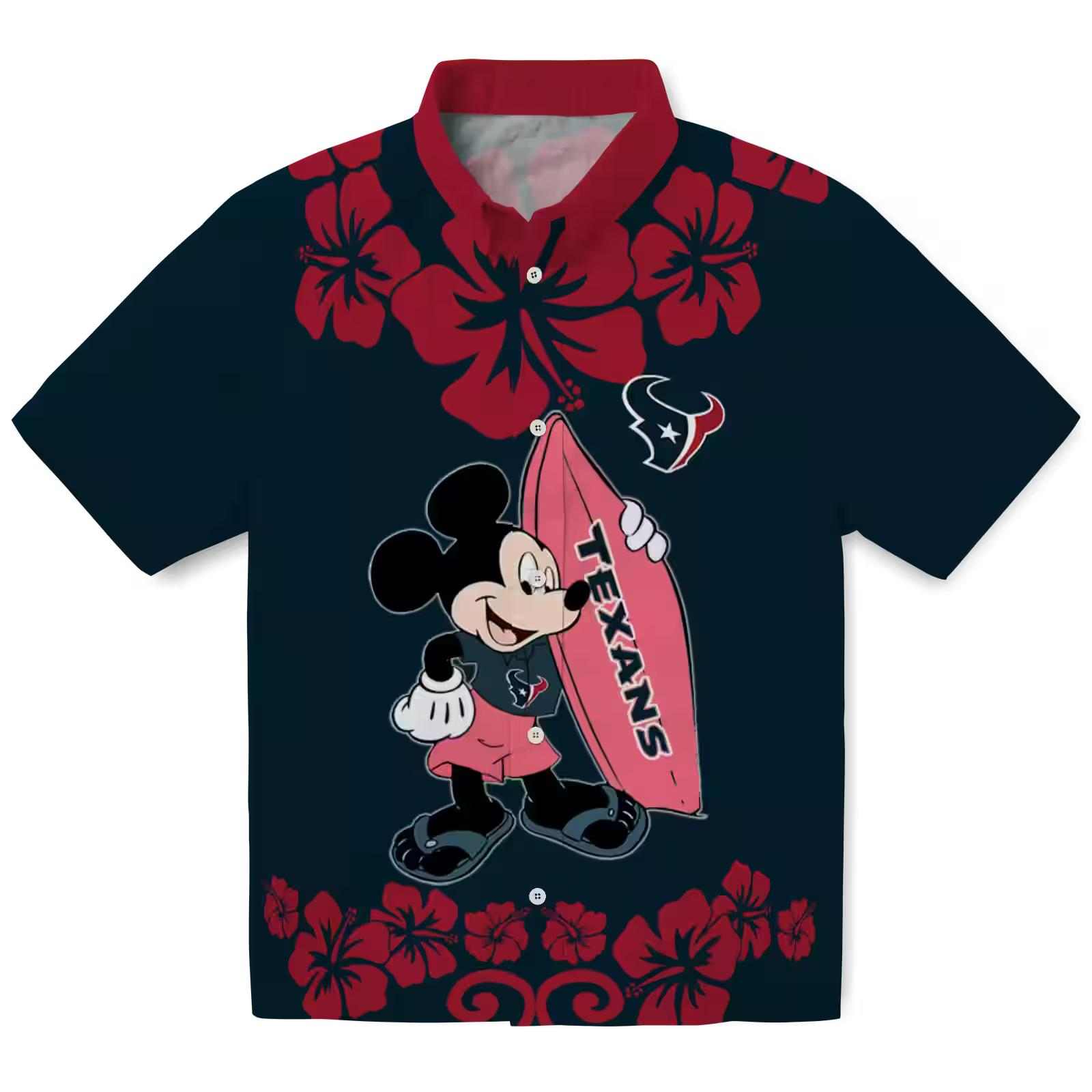 Houston Texans Surfing Mickey Blue Hawaiian Shirt