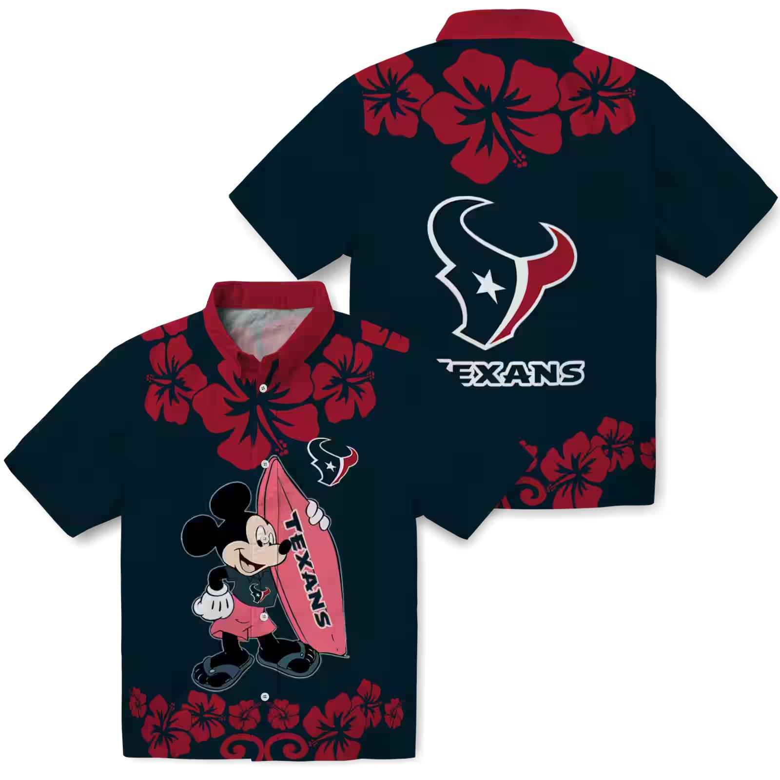 houston texans surfing mickey blue hawaiian shirt high quality