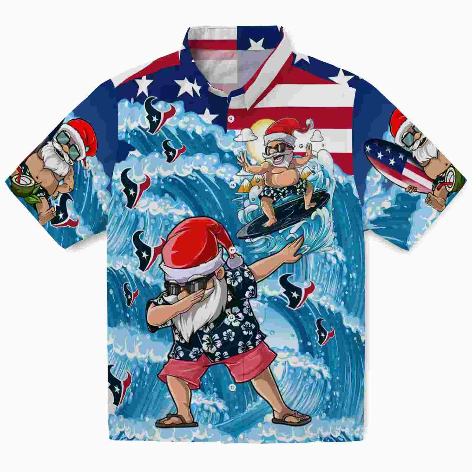 Houston Texans Surfing Santa Blue Hawaiian Shirt