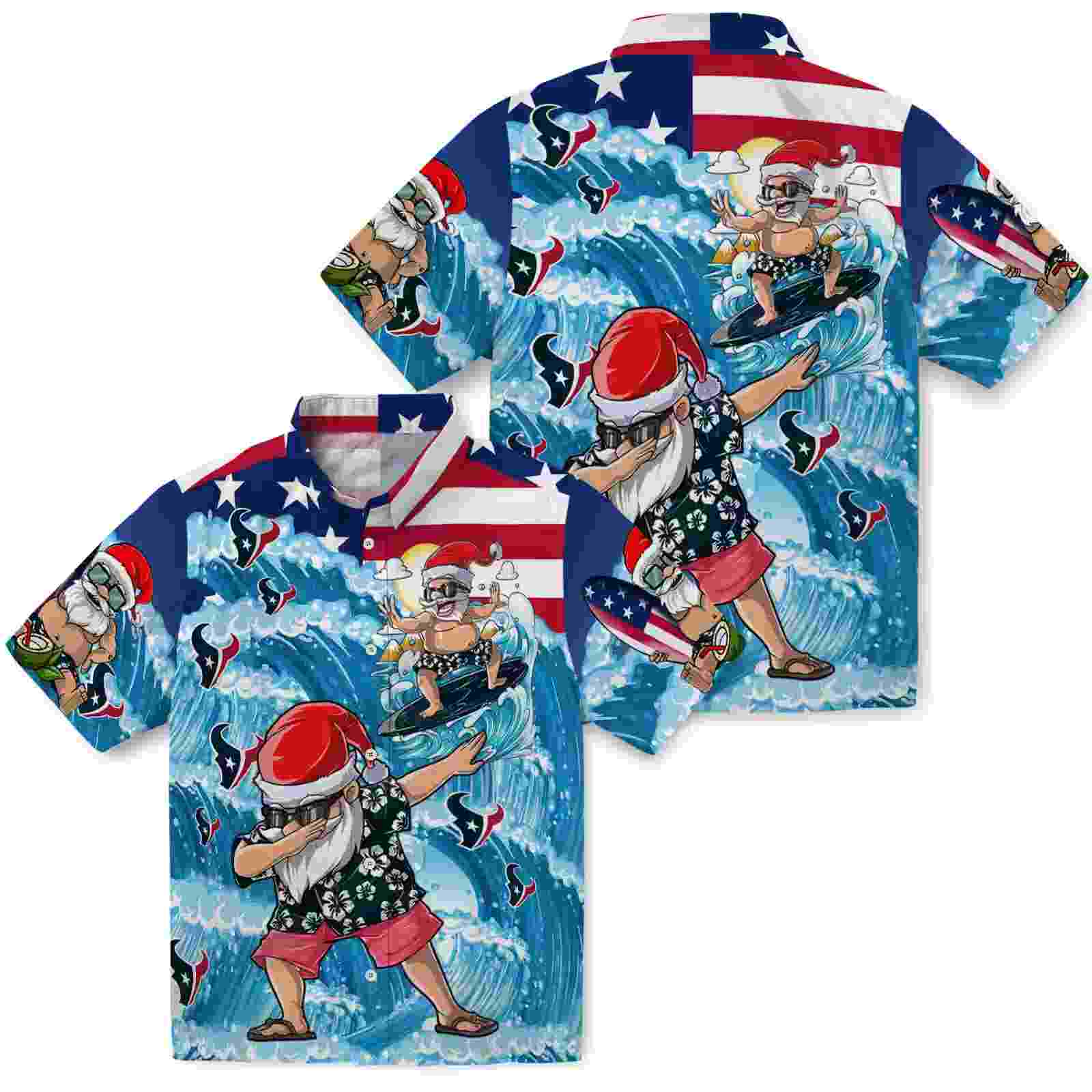 houston texans surfing santa blue hawaiian shirt high quality