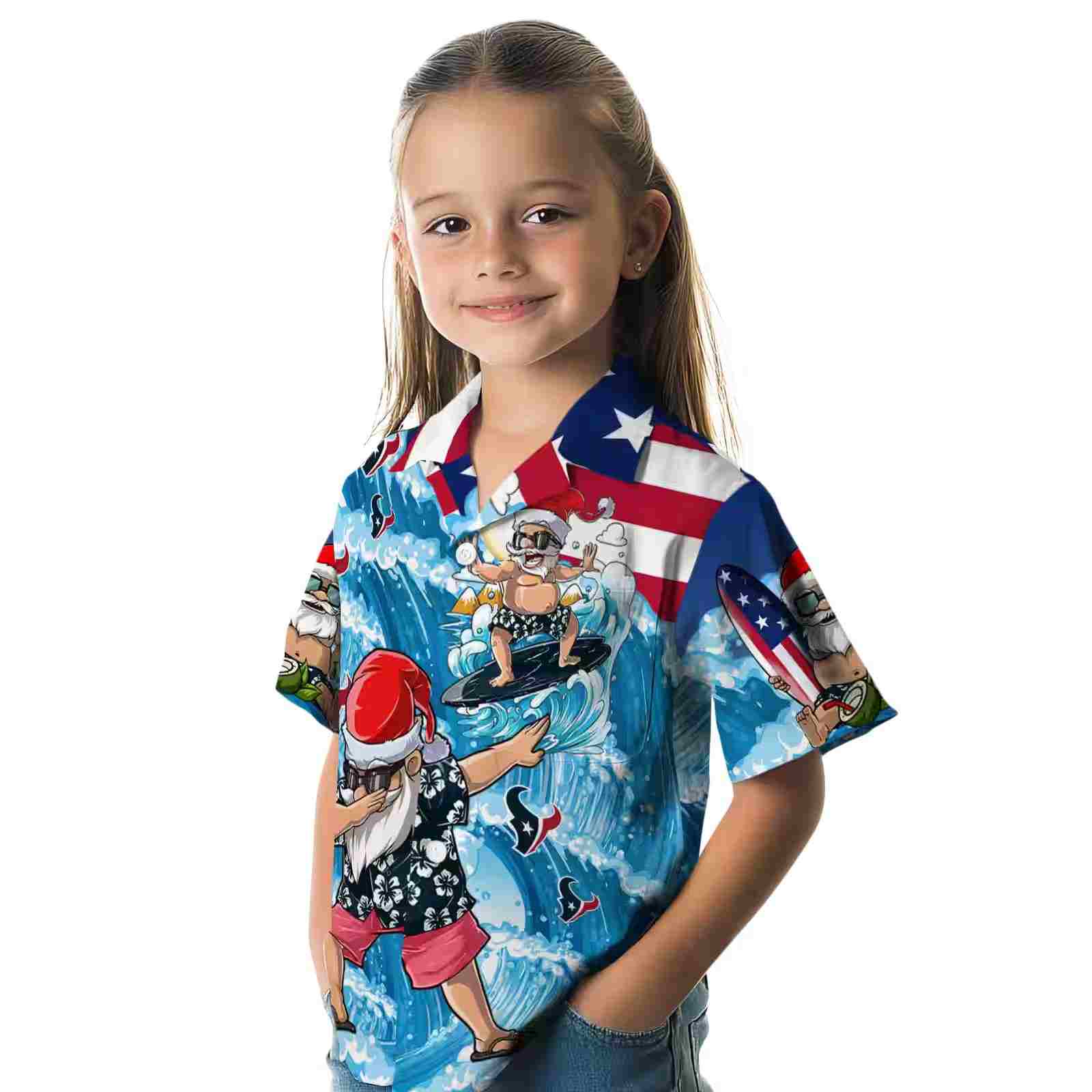 houston texans surfing santa blue hawaiian shirt premium grade