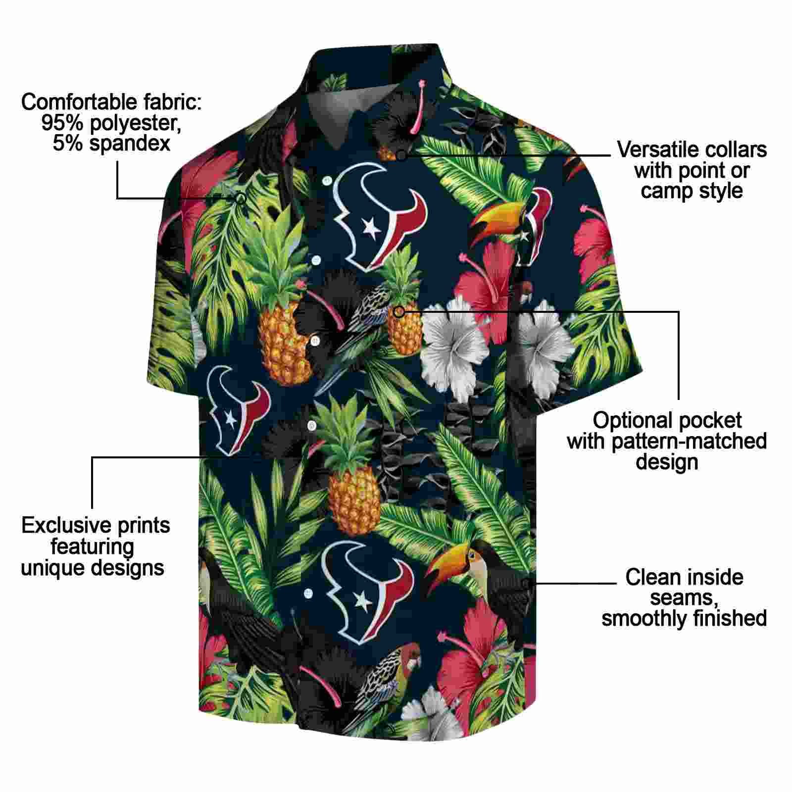 houston texans toucan hibiscus pineapple blue green hawaiian shirt new arrival