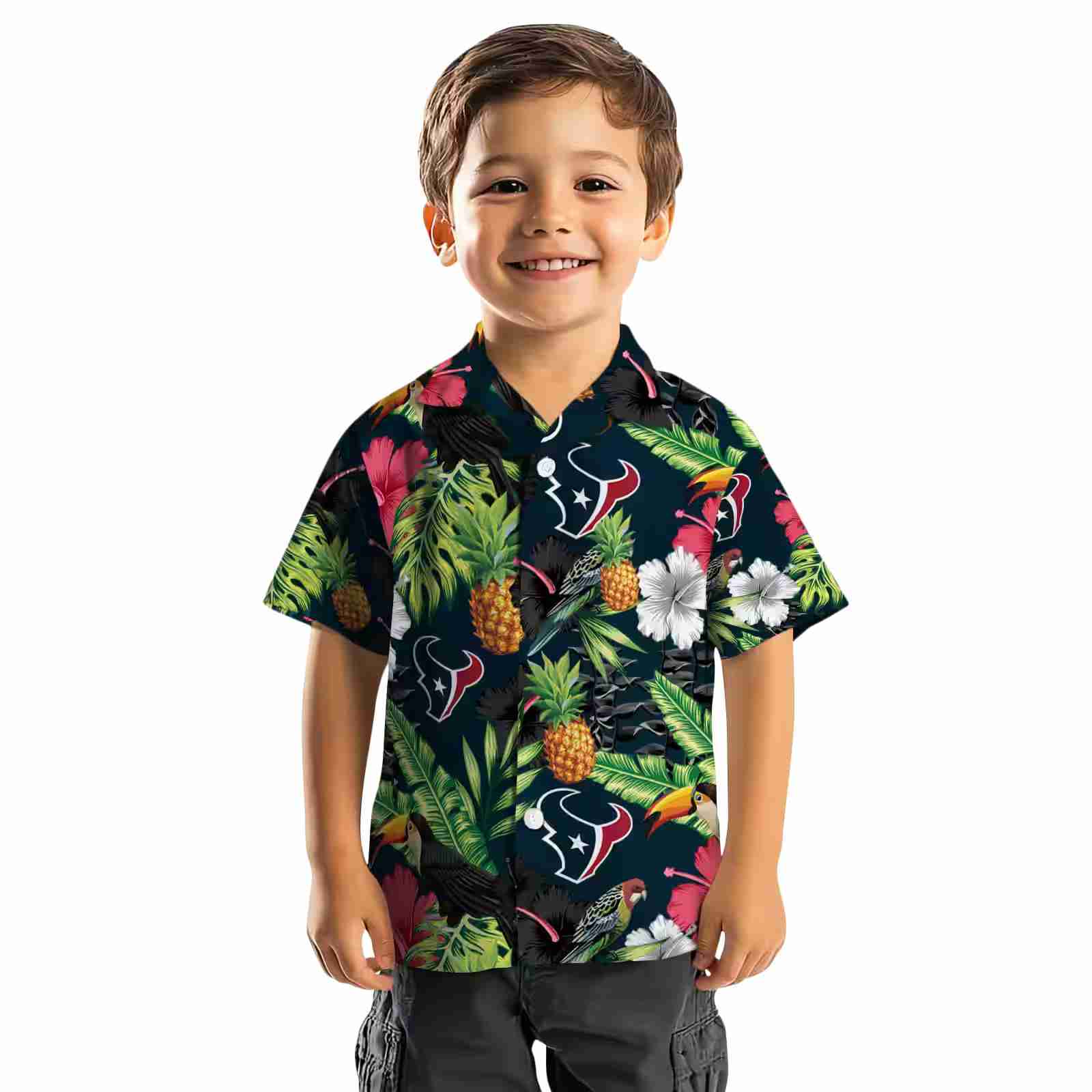 houston texans toucan hibiscus pineapple blue green hawaiian shirt top rated