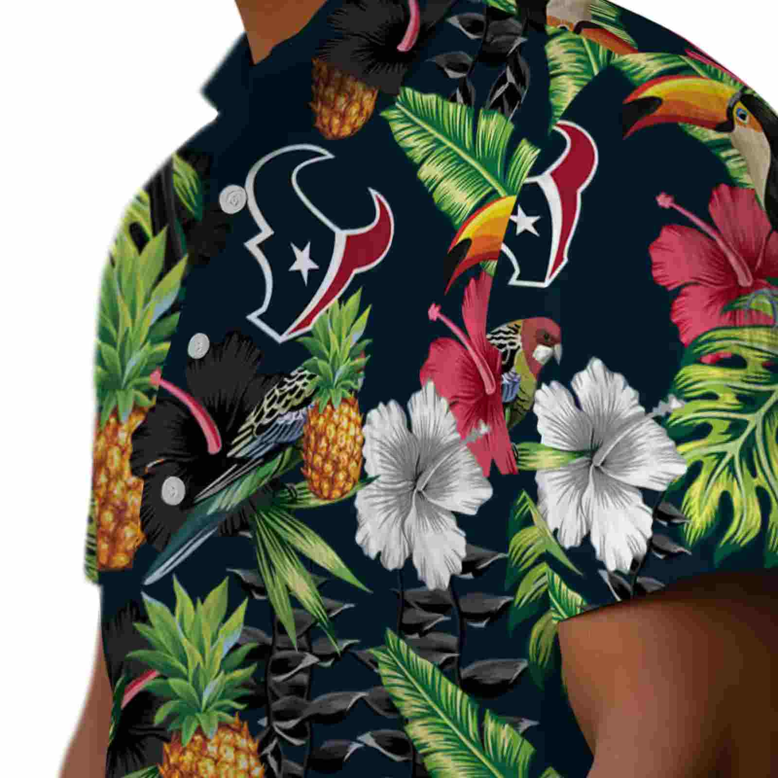 houston texans toucan hibiscus pineapple blue green hawaiian shirt trendy