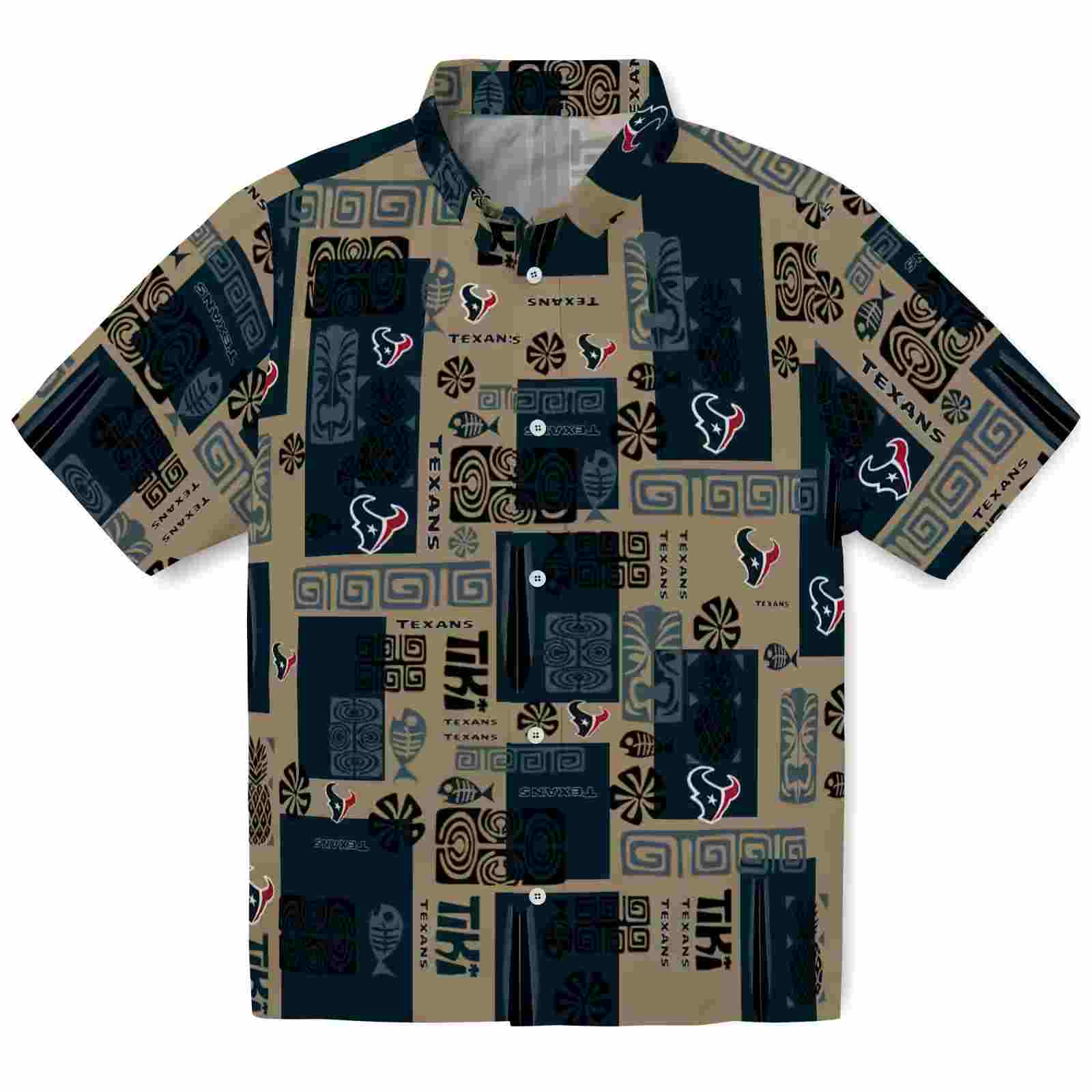 Houston Texans Tribal Symbols Blue Hawaiian Shirt