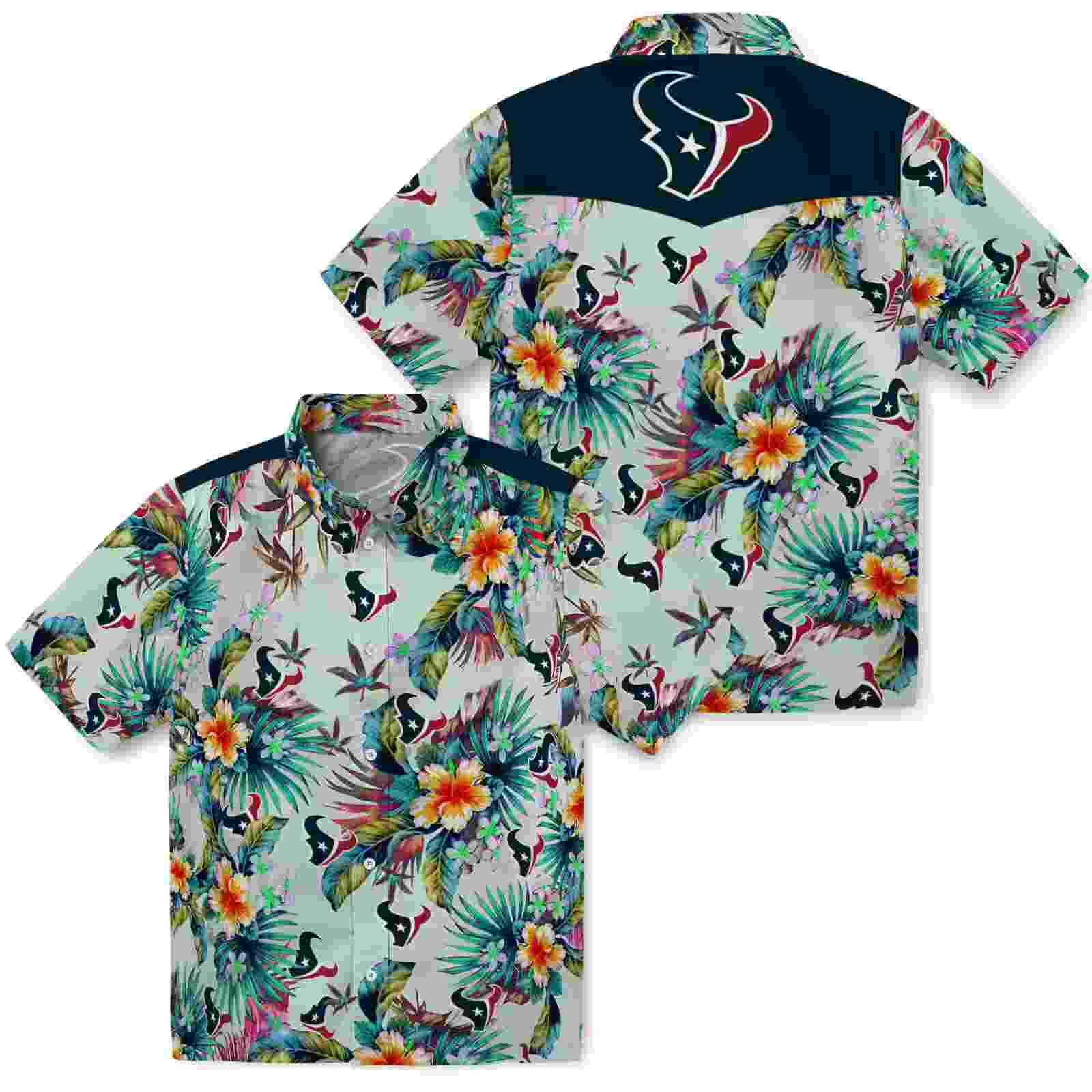 houston texans tropical foliage green hawaiian shirt high quality