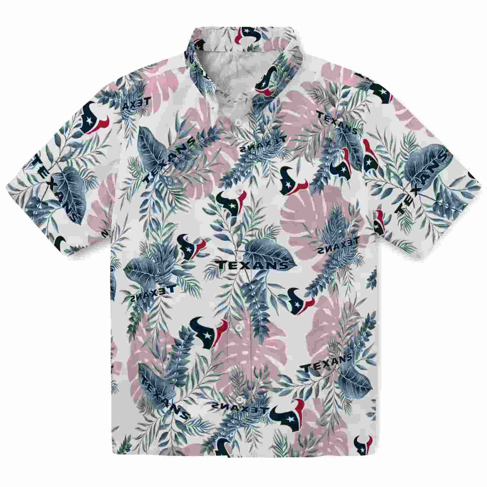 Houston Texans Tropical Leaves Blue White Hawaiian Shirt