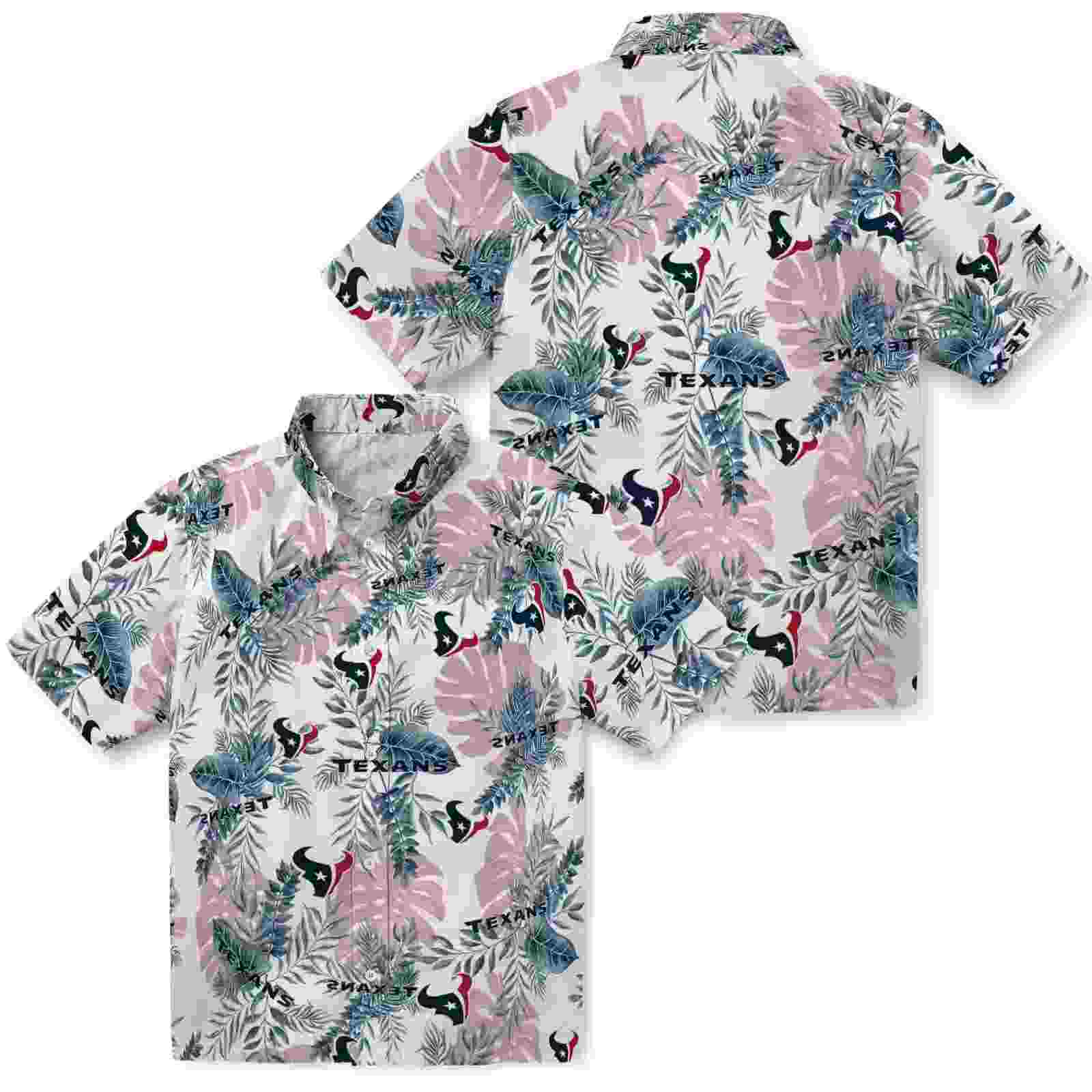 houston texans tropical leaves blue white hawaiian shirt high quality