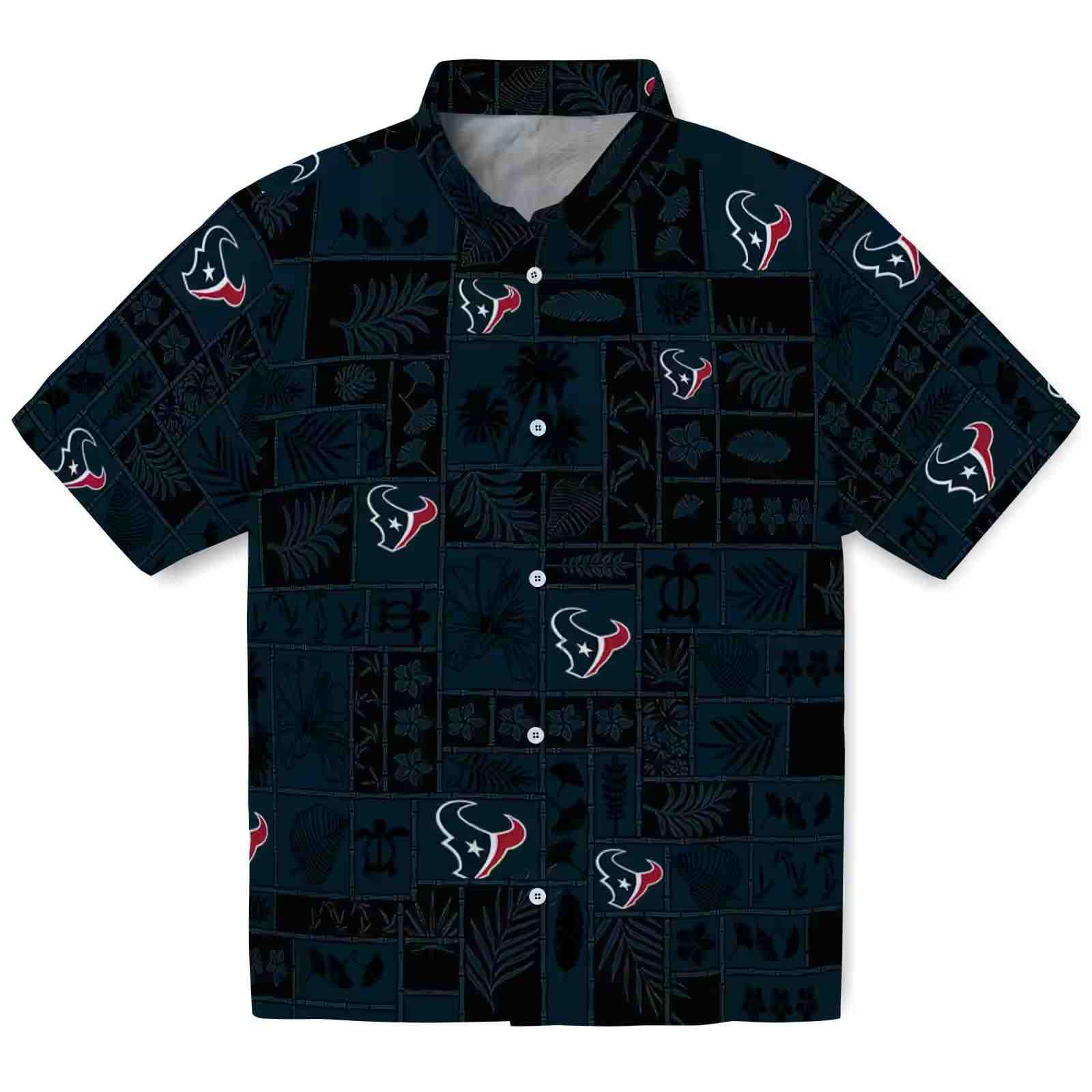 houston texans tropical patchwork blue black hawaiian shirt best selling