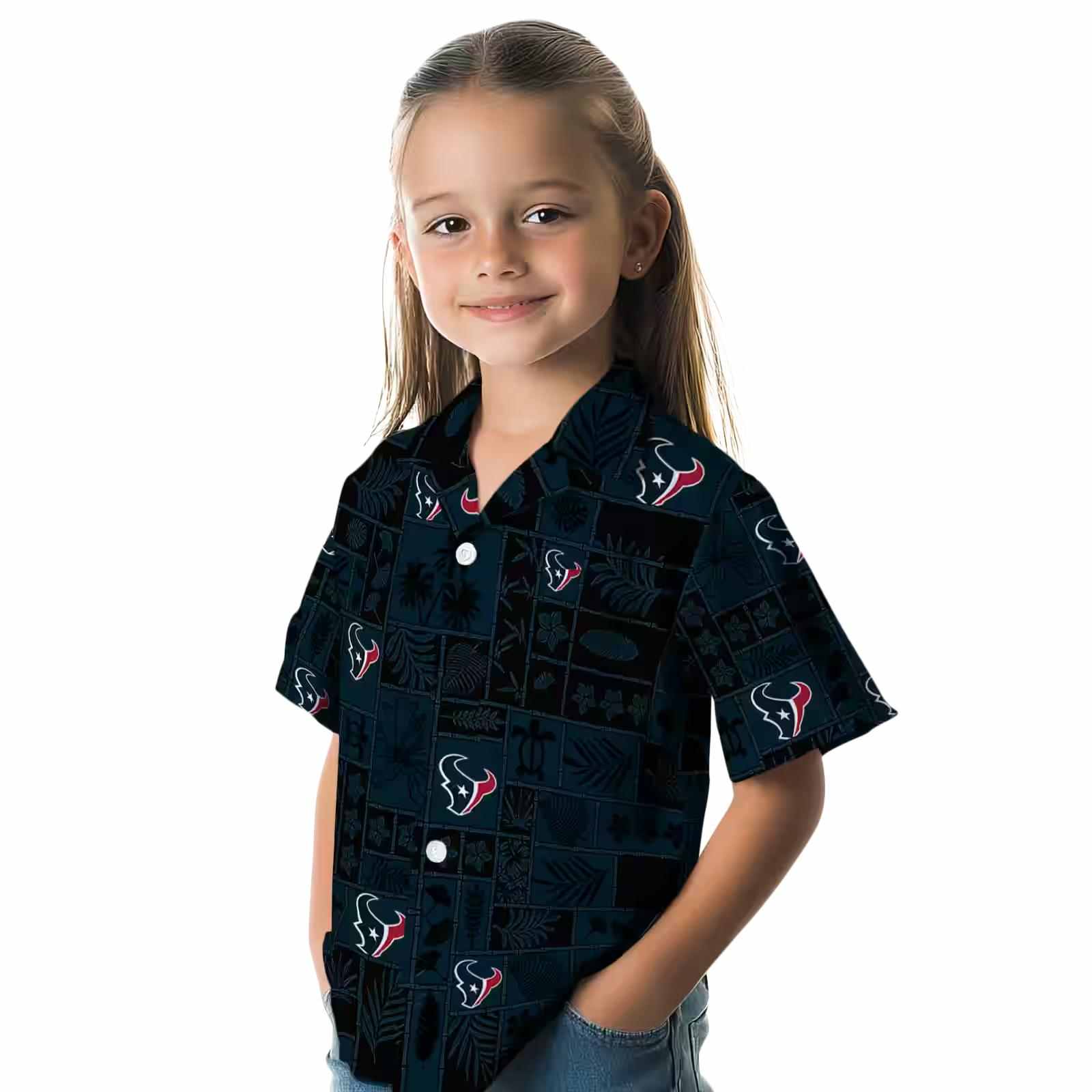 houston texans tropical patchwork blue black hawaiian shirt premium grade