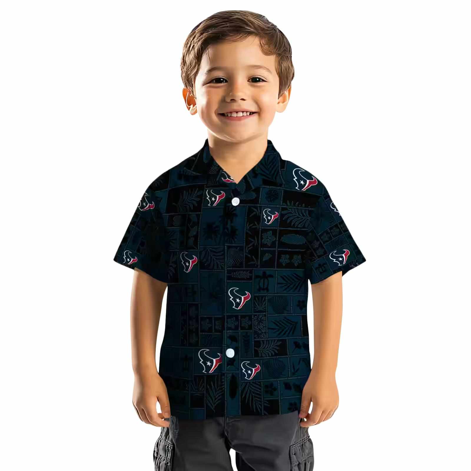 houston texans tropical patchwork blue black hawaiian shirt top rated