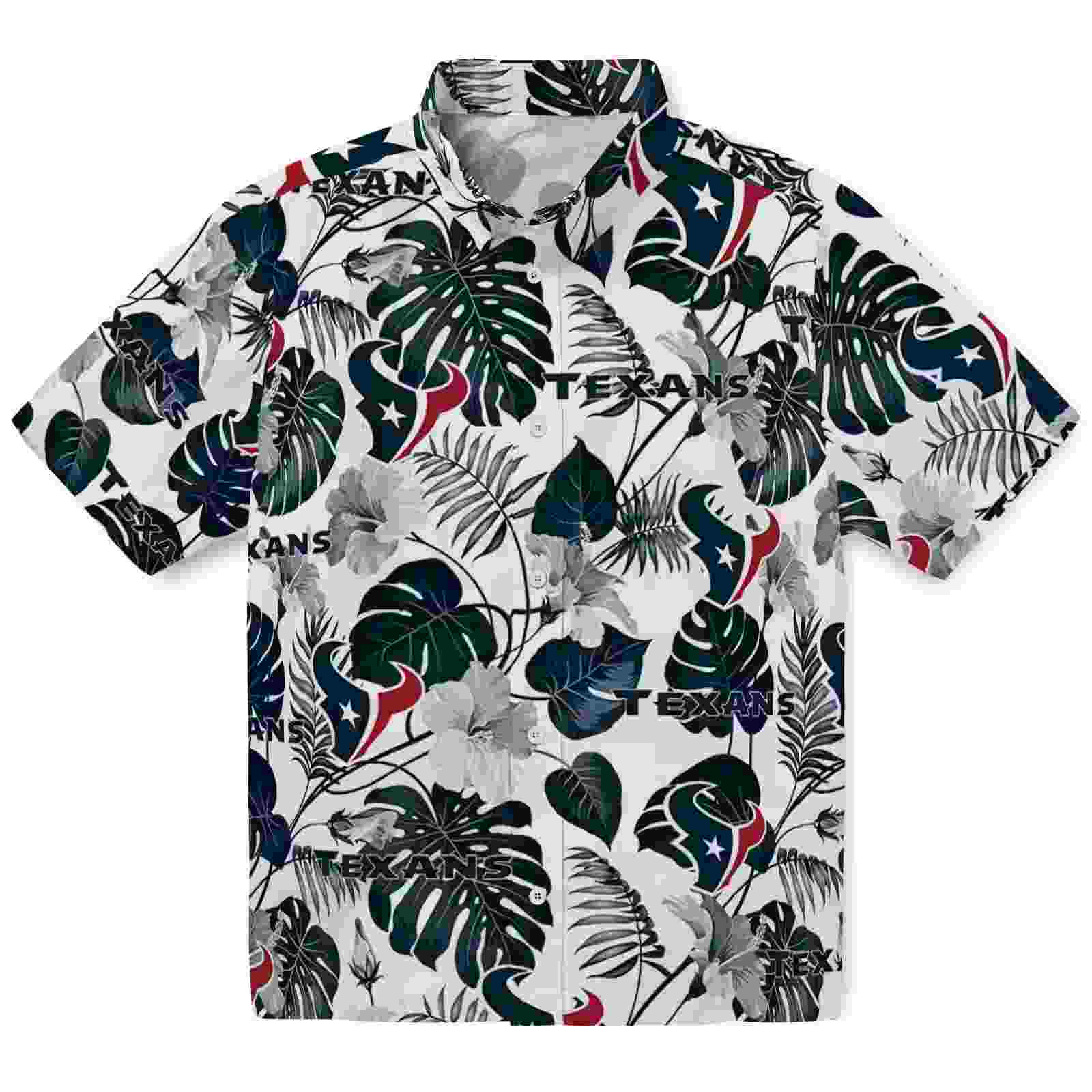 Houston Texans Tropical Plants Blue White Hawaiian Shirt